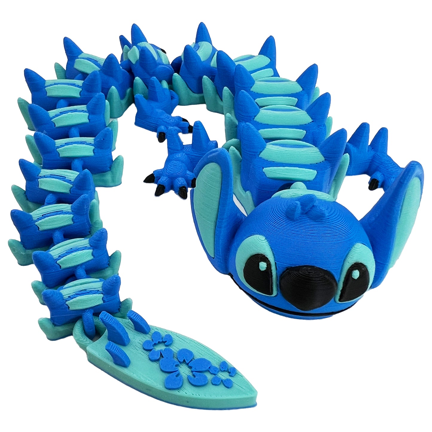 3D Printed Articulated Alien Dragon – Blue & Teal, Cute Fidget Toy, Poseable Collectible Figure