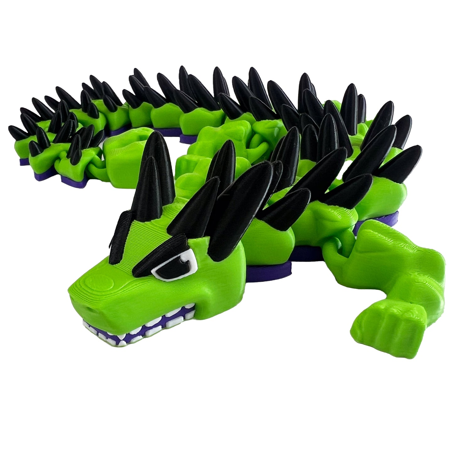 Toxiclash Dragon – 3D Printed Articulated Dragon Toy, Neon Green & Black Spiked Fantasy Creature