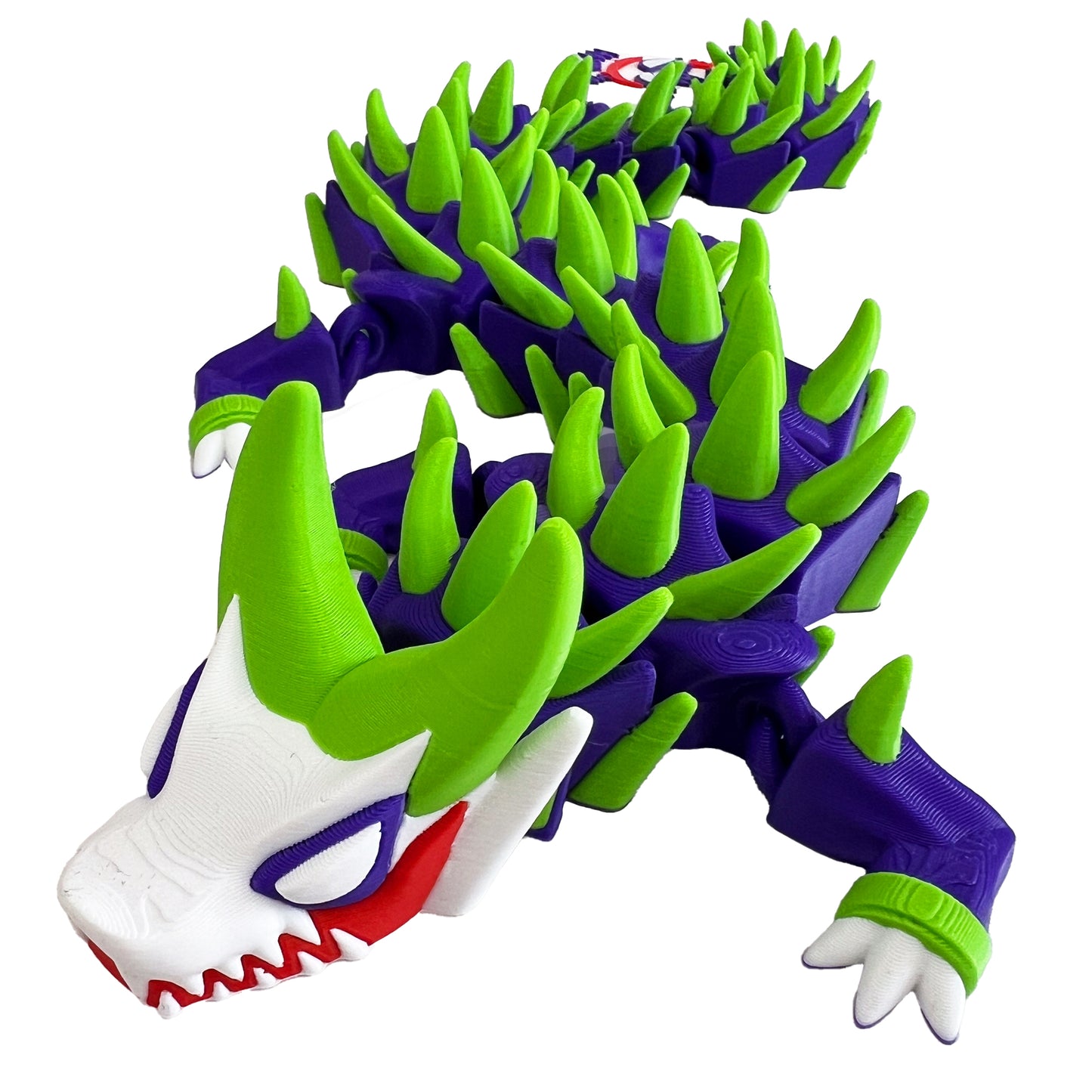 Trickfang Dragon – 3D Printed Articulated Fantasy Creature, Neon Spiked Mischief Dragon Toy
