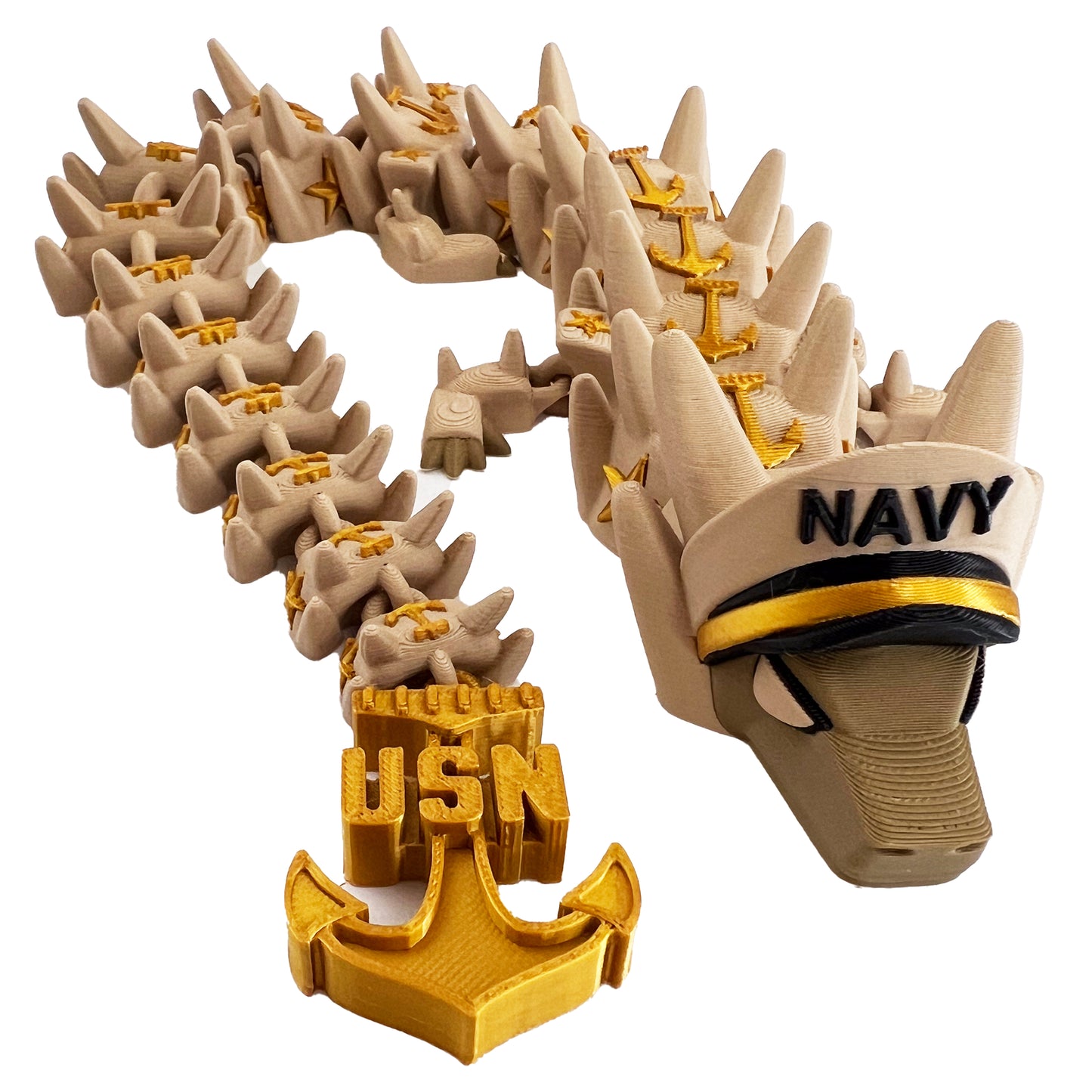 Navy Dragon – 3D Printed Articulated Military Fantasy Toy, Naval-Themed Poseable Creature with Cap & Anchors