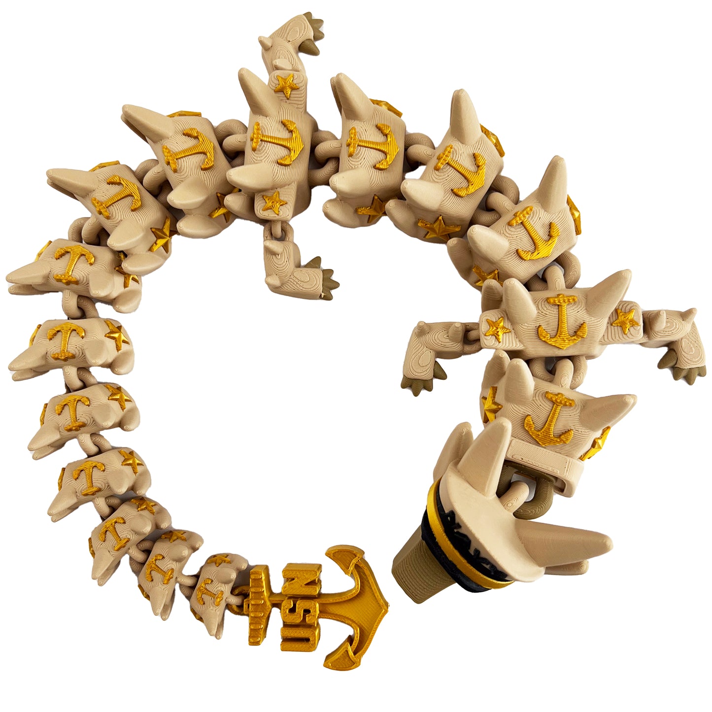 Navy Dragon – 3D Printed Articulated Military Fantasy Toy, Naval-Themed Poseable Creature with Cap & Anchors