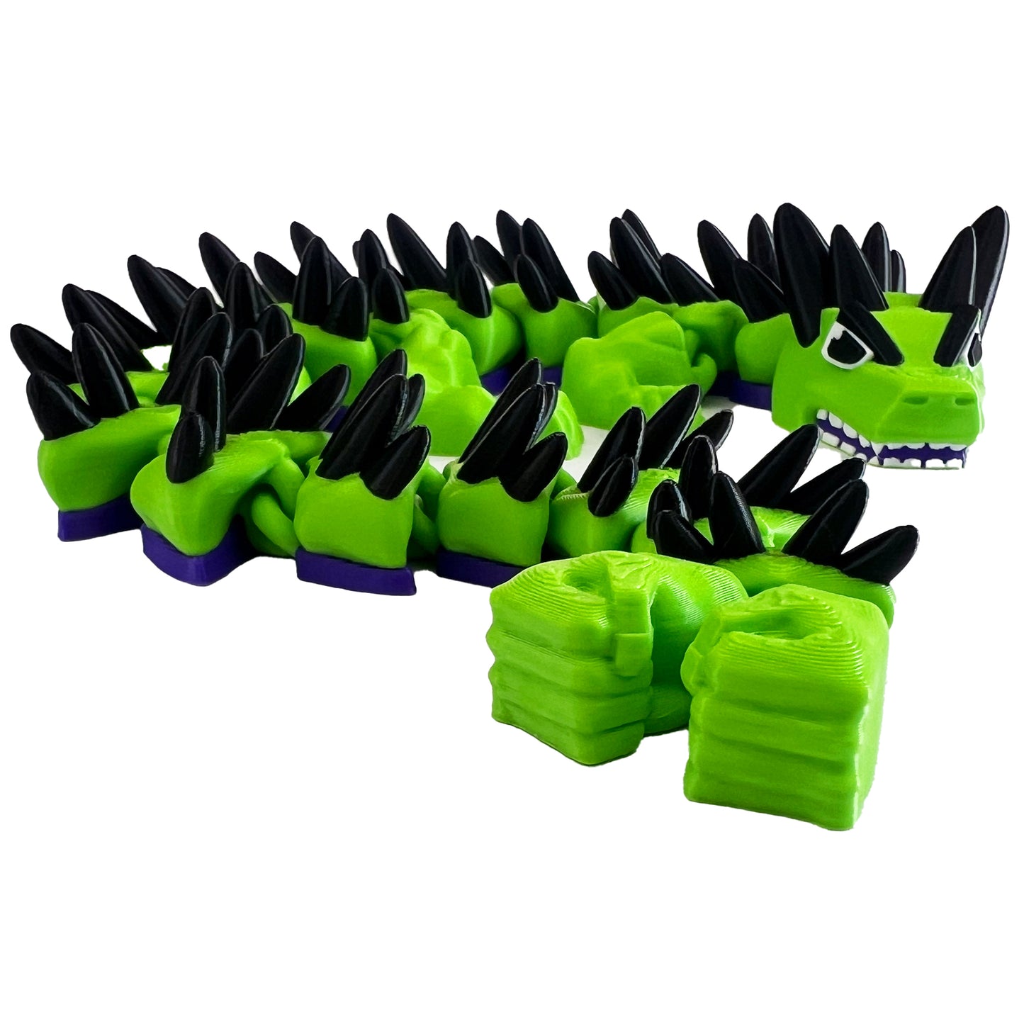 Toxiclash Dragon – 3D Printed Articulated Dragon Toy, Neon Green & Black Spiked Fantasy Creature