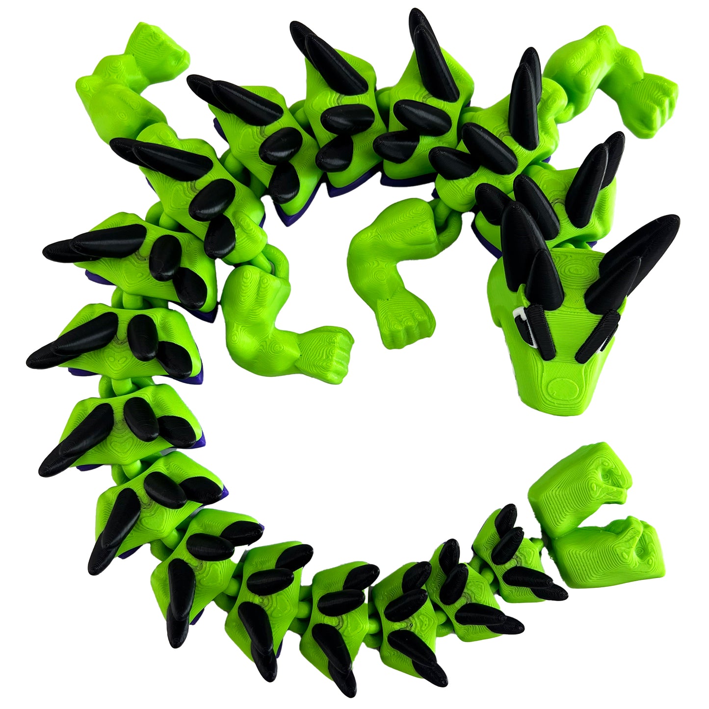 Toxiclash Dragon – 3D Printed Articulated Dragon Toy, Neon Green & Black Spiked Fantasy Creature