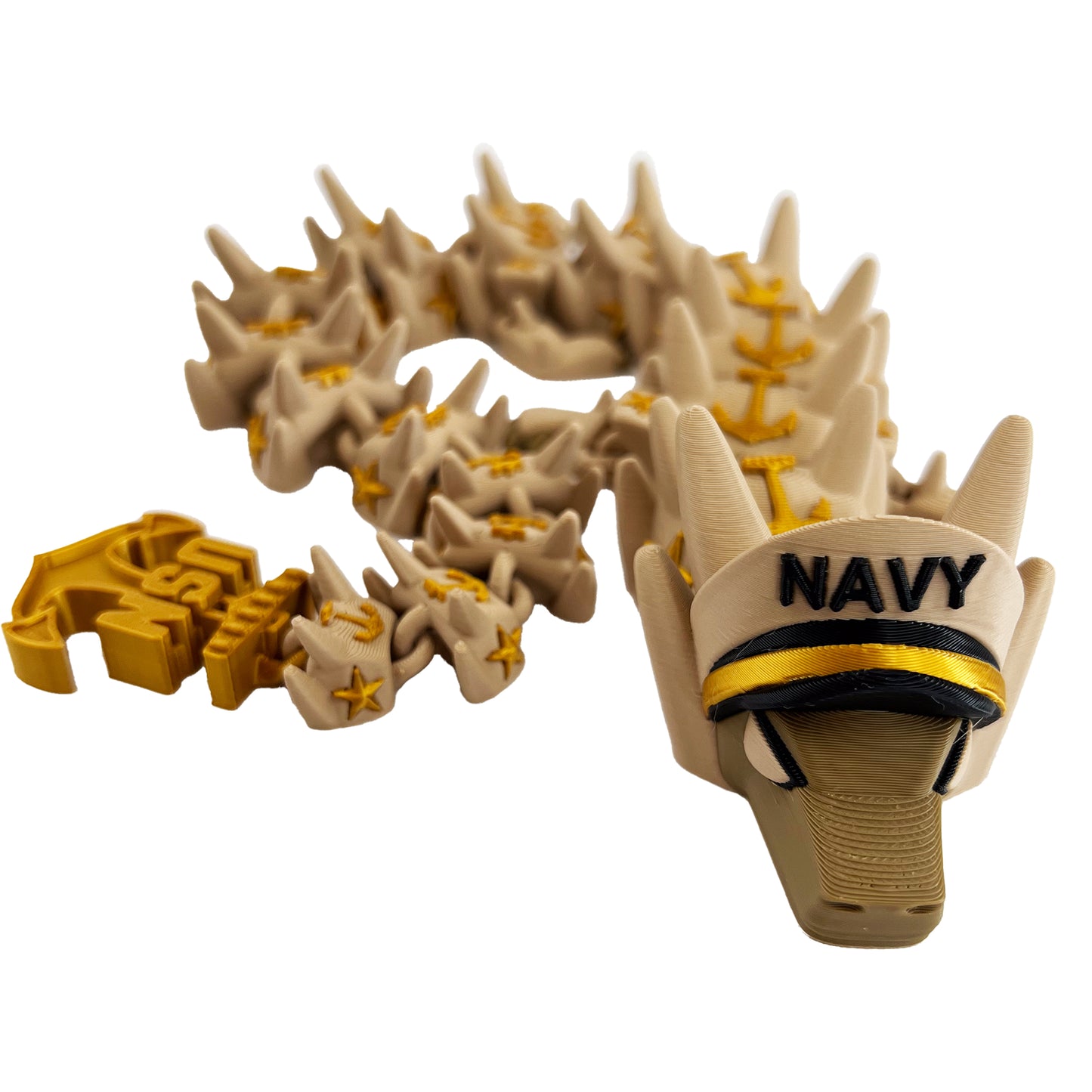 Navy Dragon – 3D Printed Articulated Military Fantasy Toy, Naval-Themed Poseable Creature with Cap & Anchors