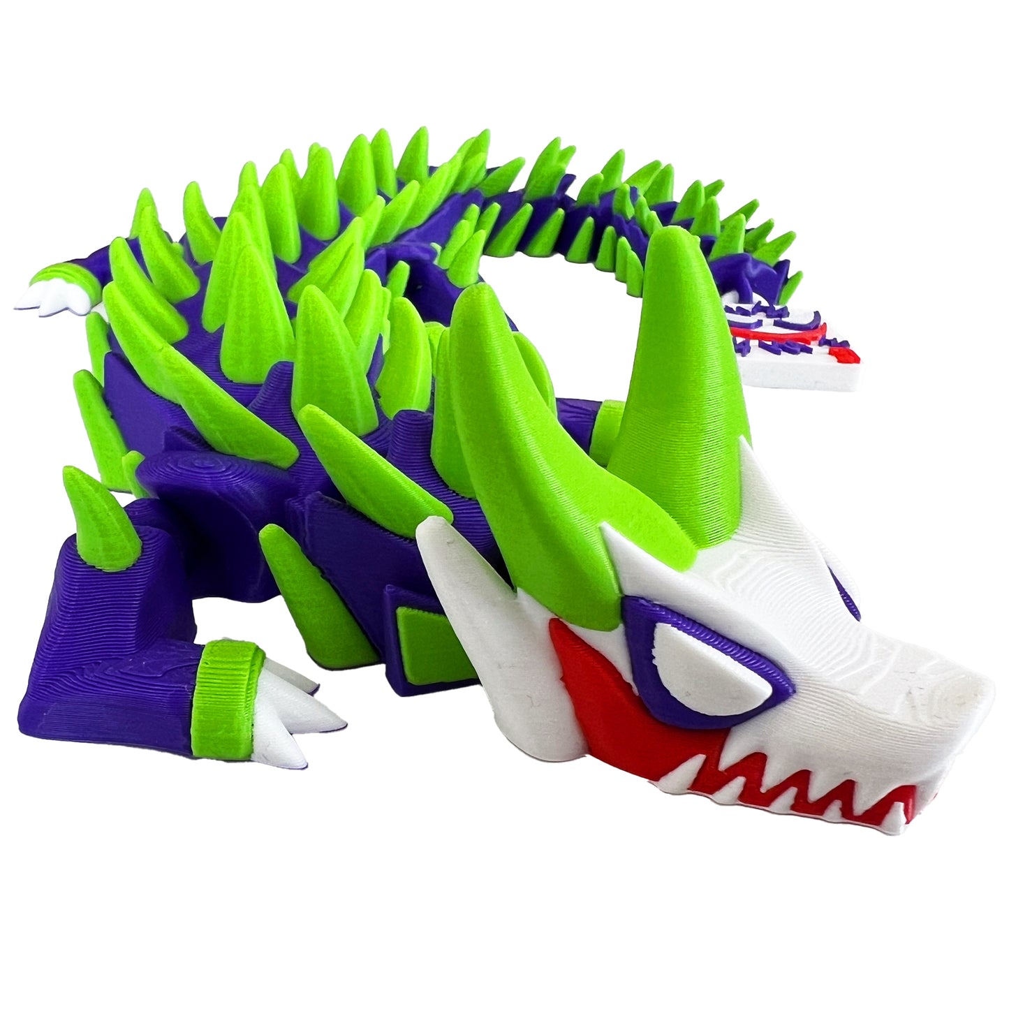 Trickfang Dragon – 3D Printed Articulated Fantasy Creature, Neon Spiked Mischief Dragon Toy