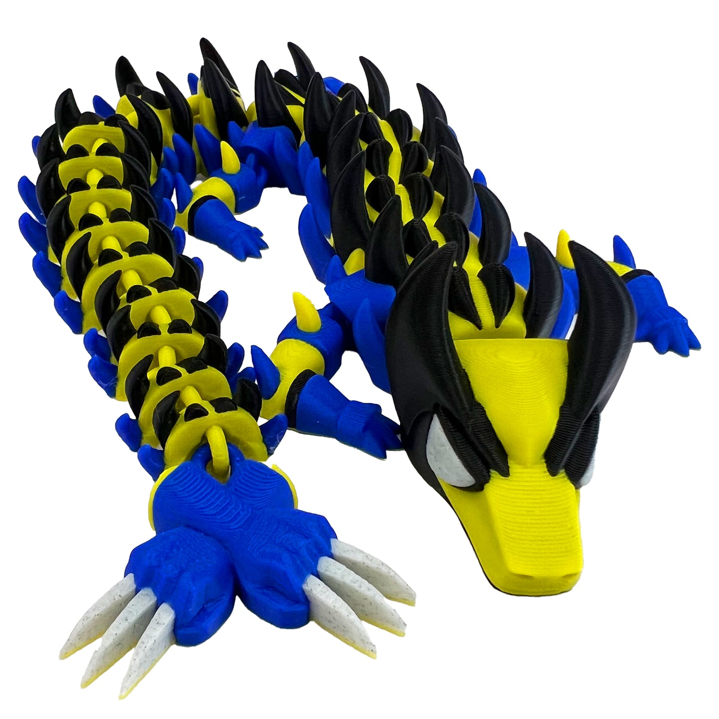 Clawstrike Dragon – 3D Printed Articulated Beast Dragon, Blue & Yellow Fantasy Toy with Clawed Paws