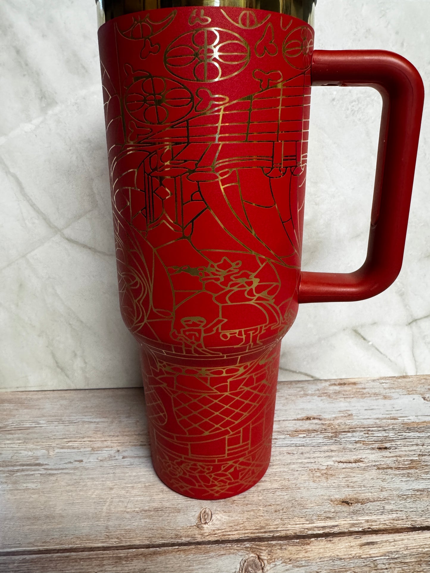 Beauty & the Beast Stained Glass Inspired Laser Engraved Tumbler | Stainless Steel Drinkware (16oz, 20oz, 30oz, 40oz)