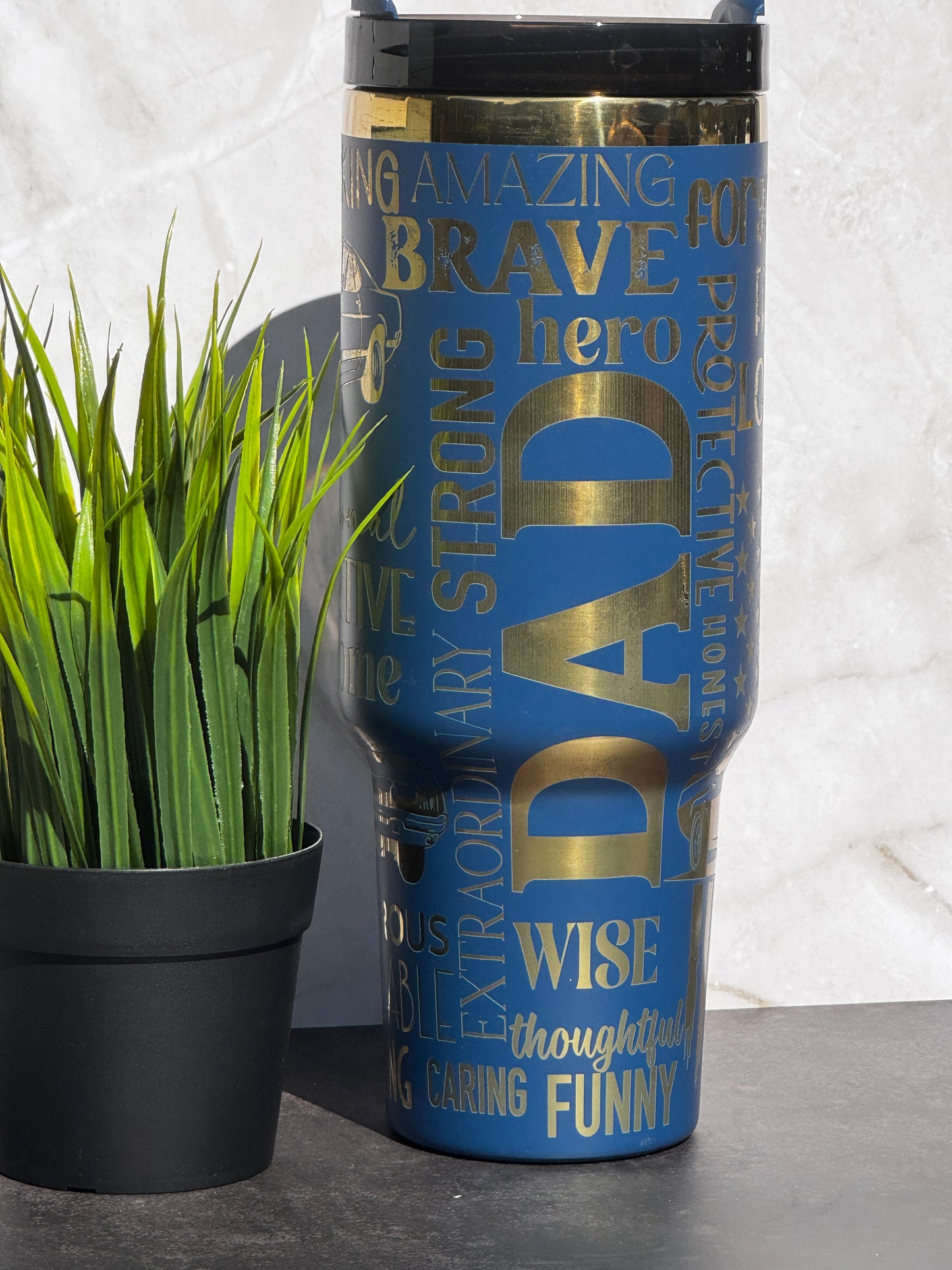 Laser Engraved “Dad” Tribute Stainless Steel Tumbler – 16oz, 20oz, 30oz, 40oz