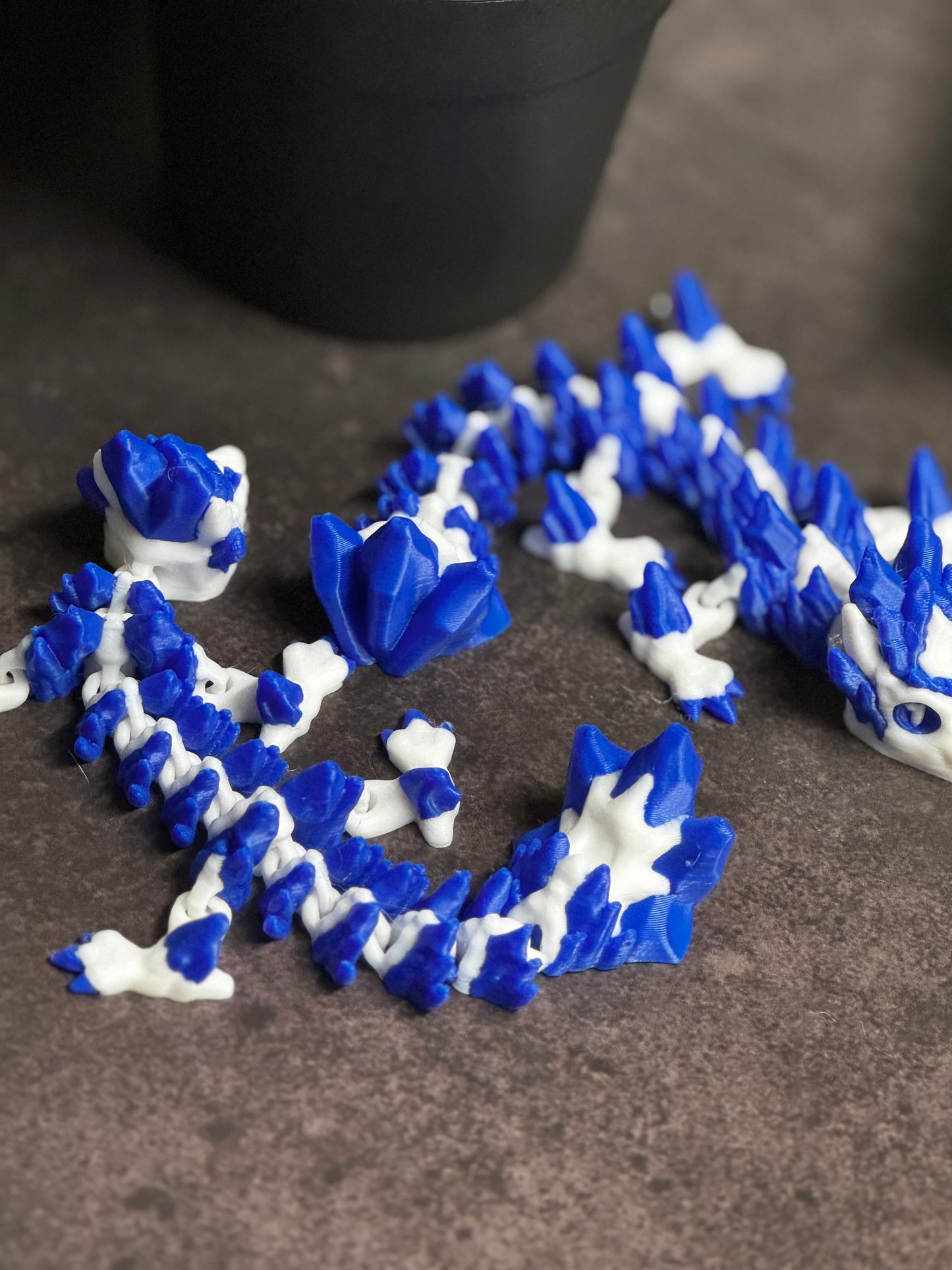 Frostfang Dragon – 3D Printed Articulated Ice Element Creature, Poseable Fantasy Toy in Blue & White