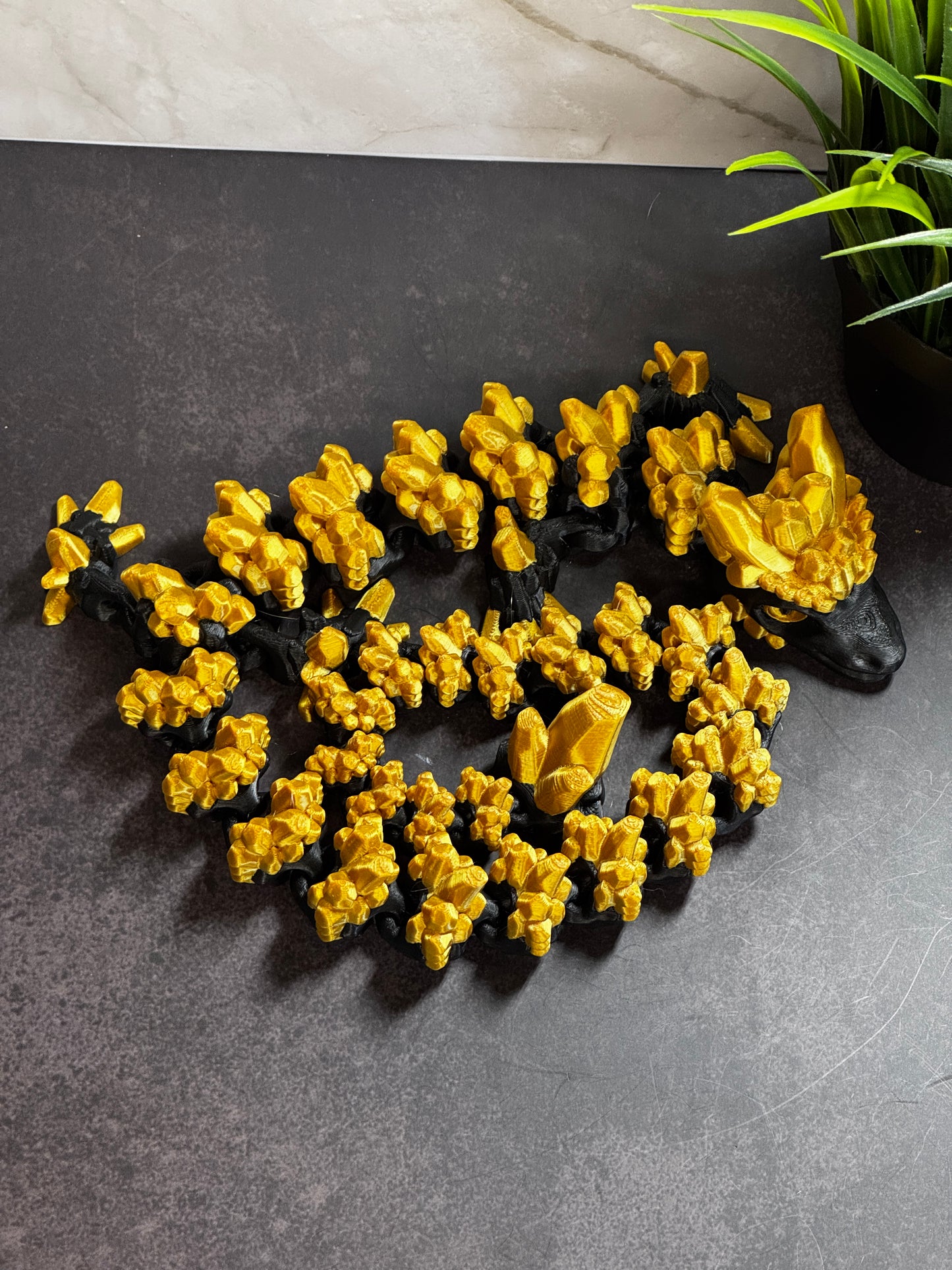 3D Printed Articulated Stone Dragon – Crystal-Textured Fantasy Toy, Poseable Mythical Creature