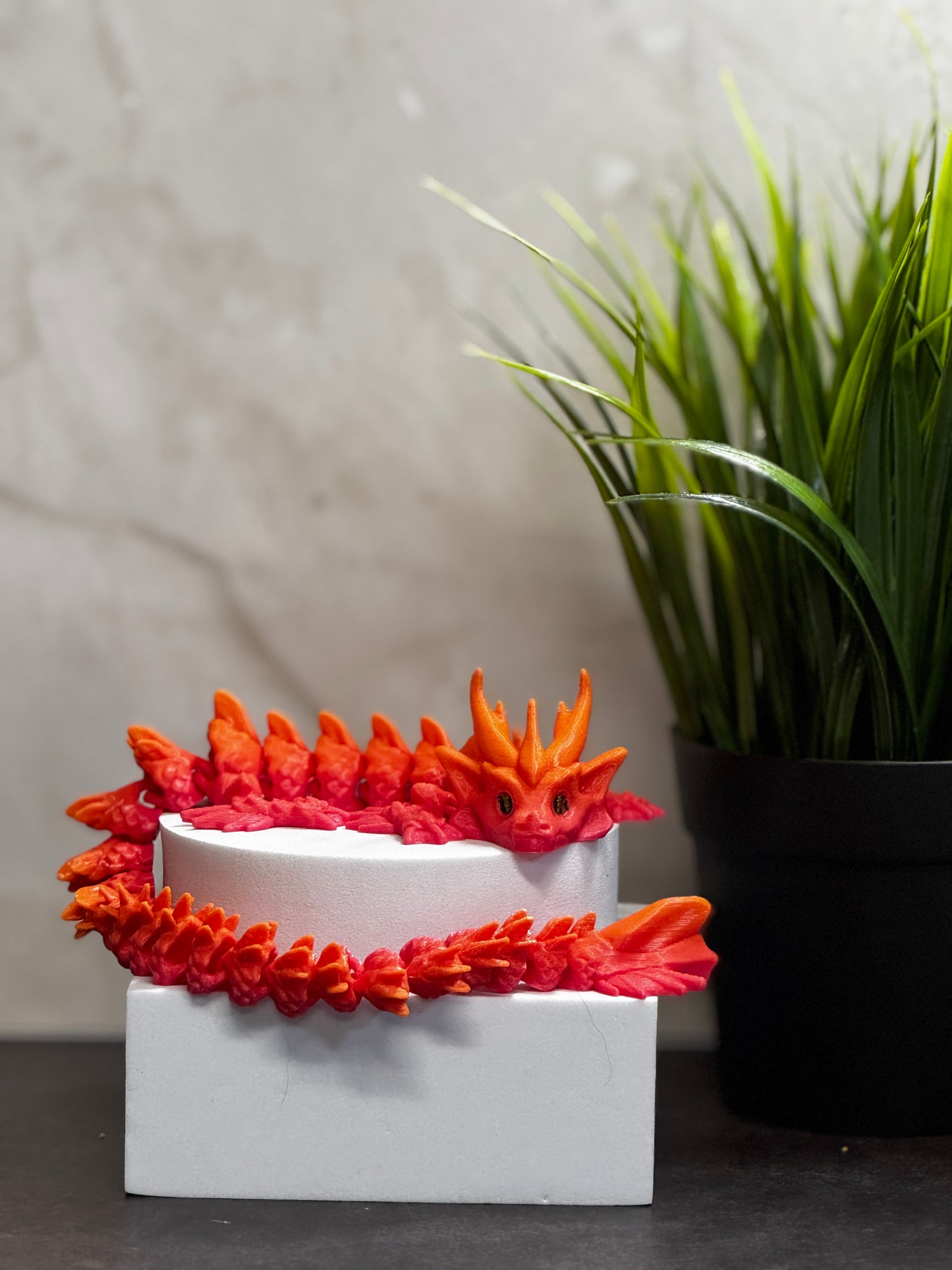 Blazetail Dragon – 3D Printed Articulated Fantasy Toy, Red & Orange Poseable Fire Creature