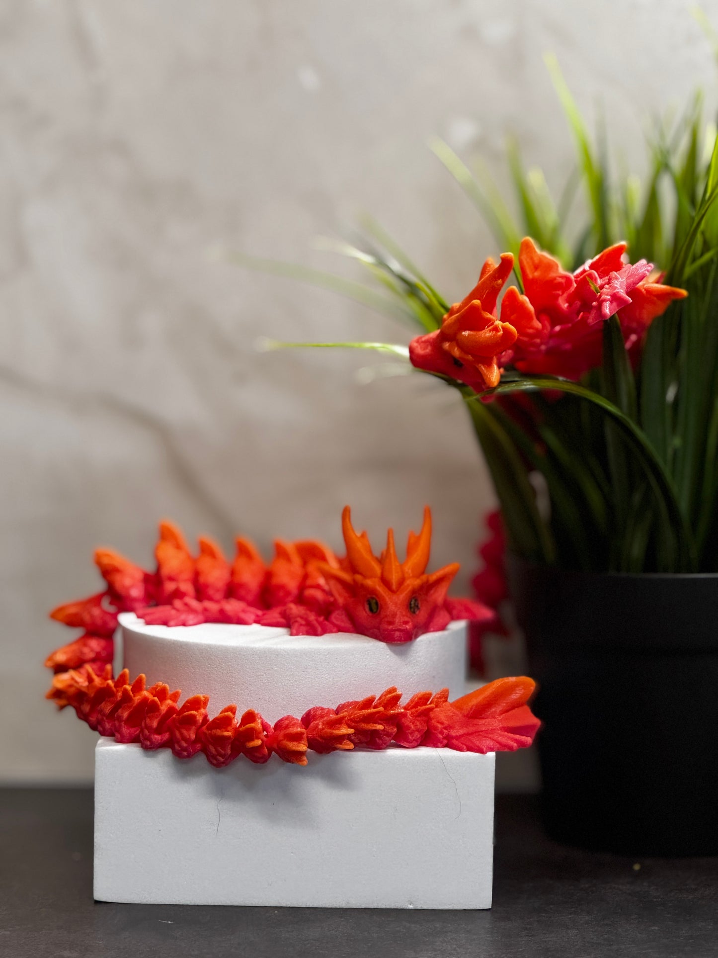 Blazetail Dragon – 3D Printed Articulated Fantasy Toy, Red & Orange Poseable Fire Creature