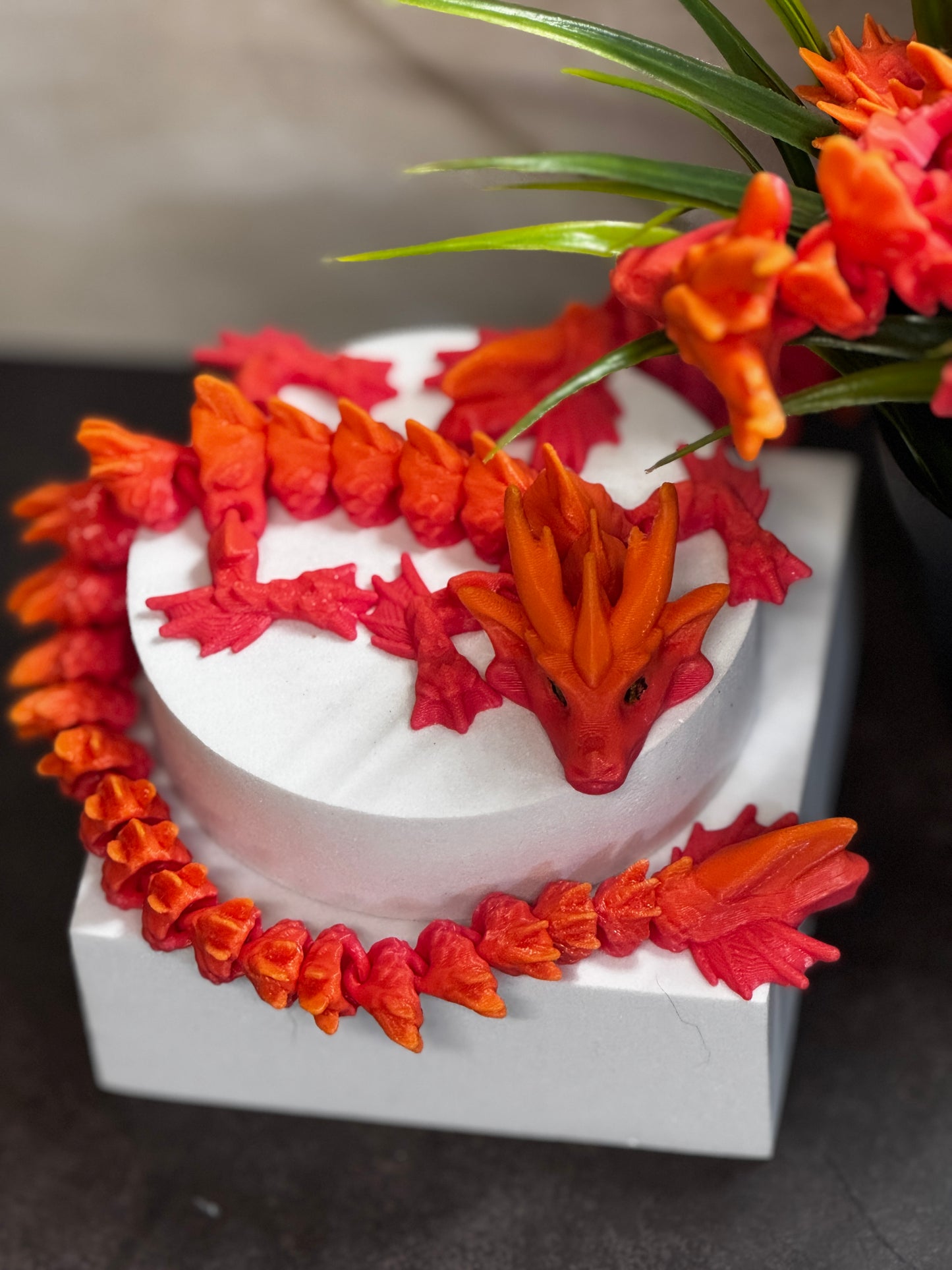 Blazetail Dragon – 3D Printed Articulated Fantasy Toy, Red & Orange Poseable Fire Creature