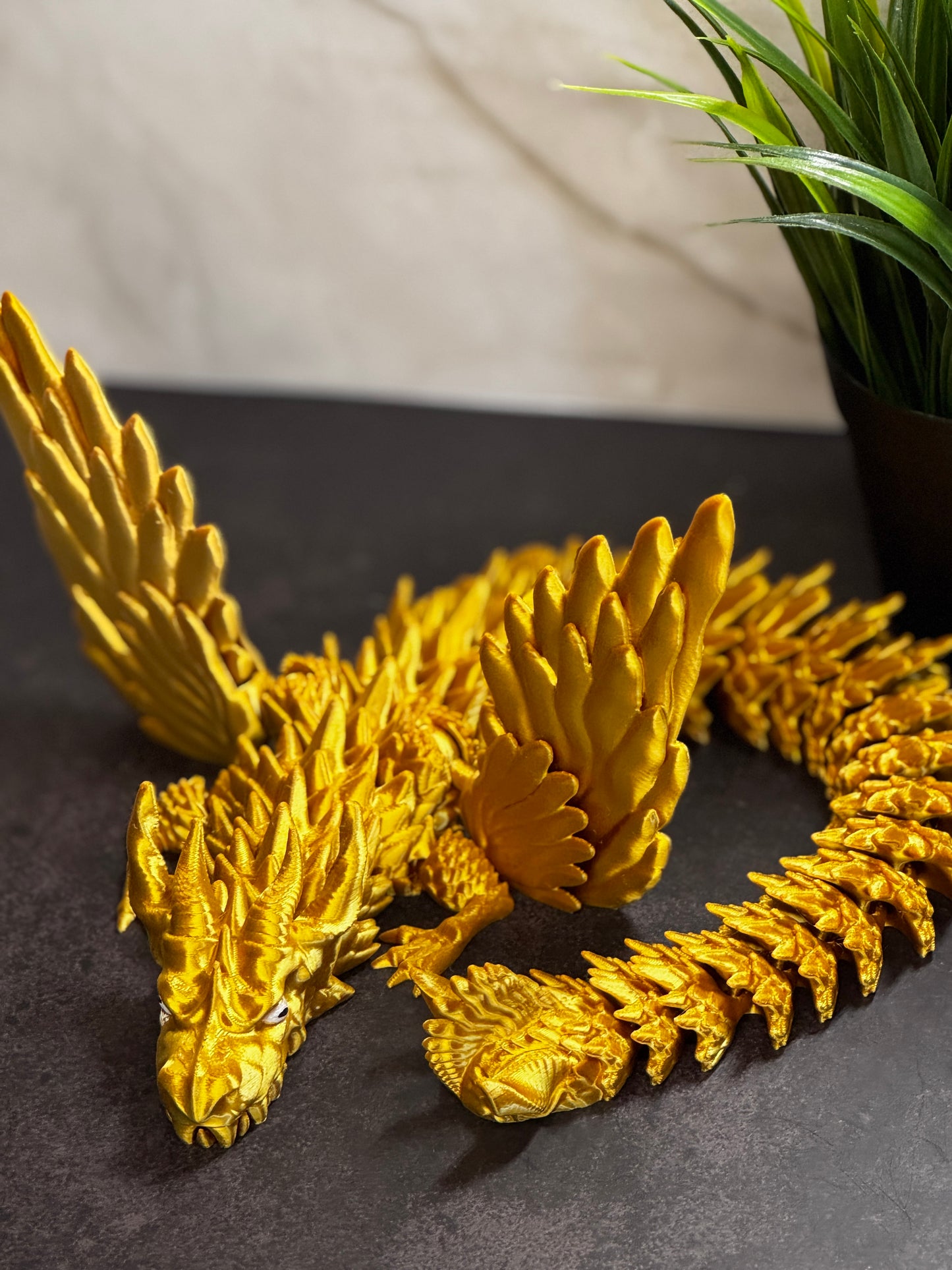 Solarwing Dragon – 3D Printed Articulated Gold Fantasy Dragon, Poseable Collector's Toy with Wings