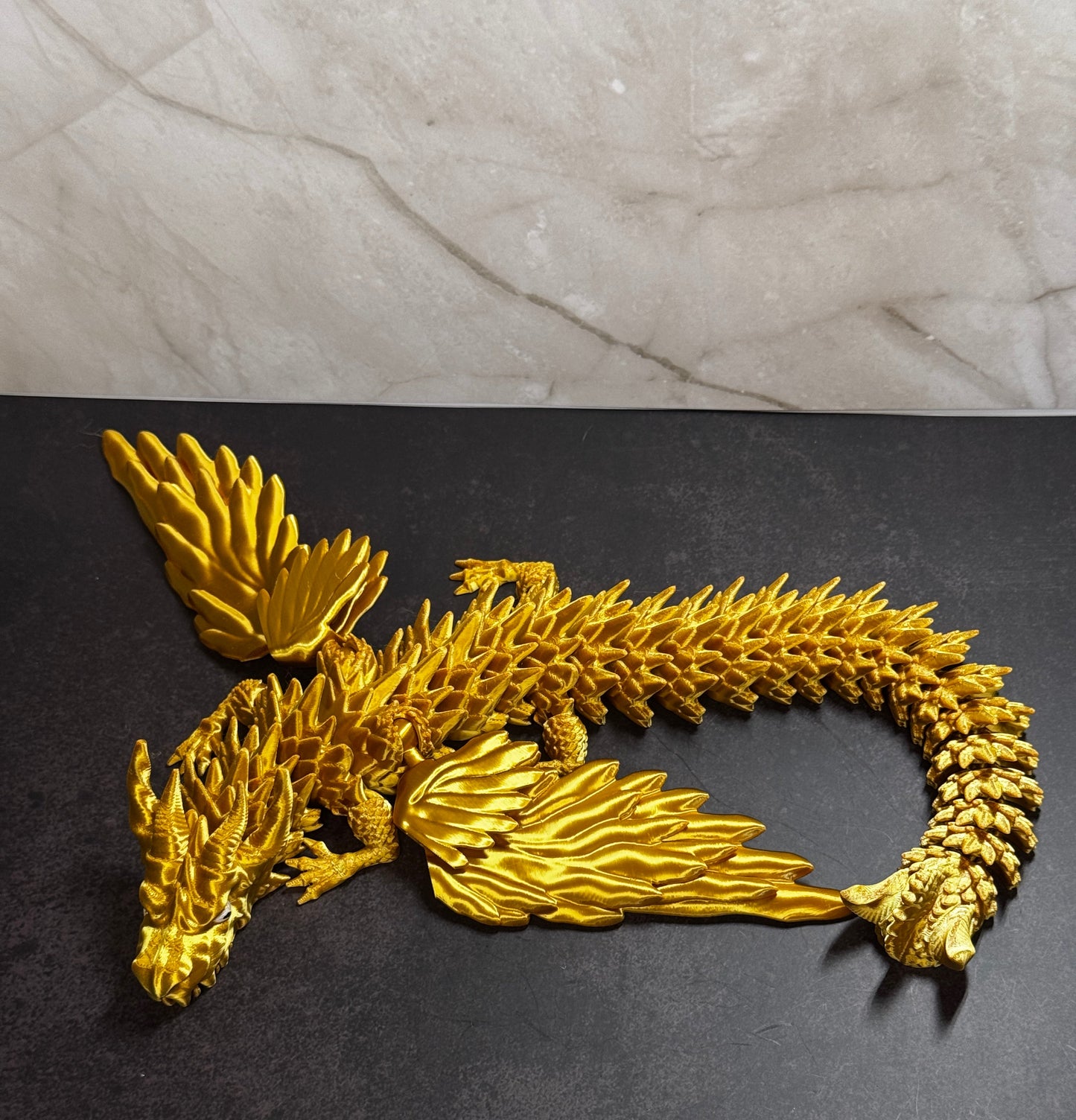 Solarwing Dragon – 3D Printed Articulated Gold Fantasy Dragon, Poseable Collector's Toy with Wings