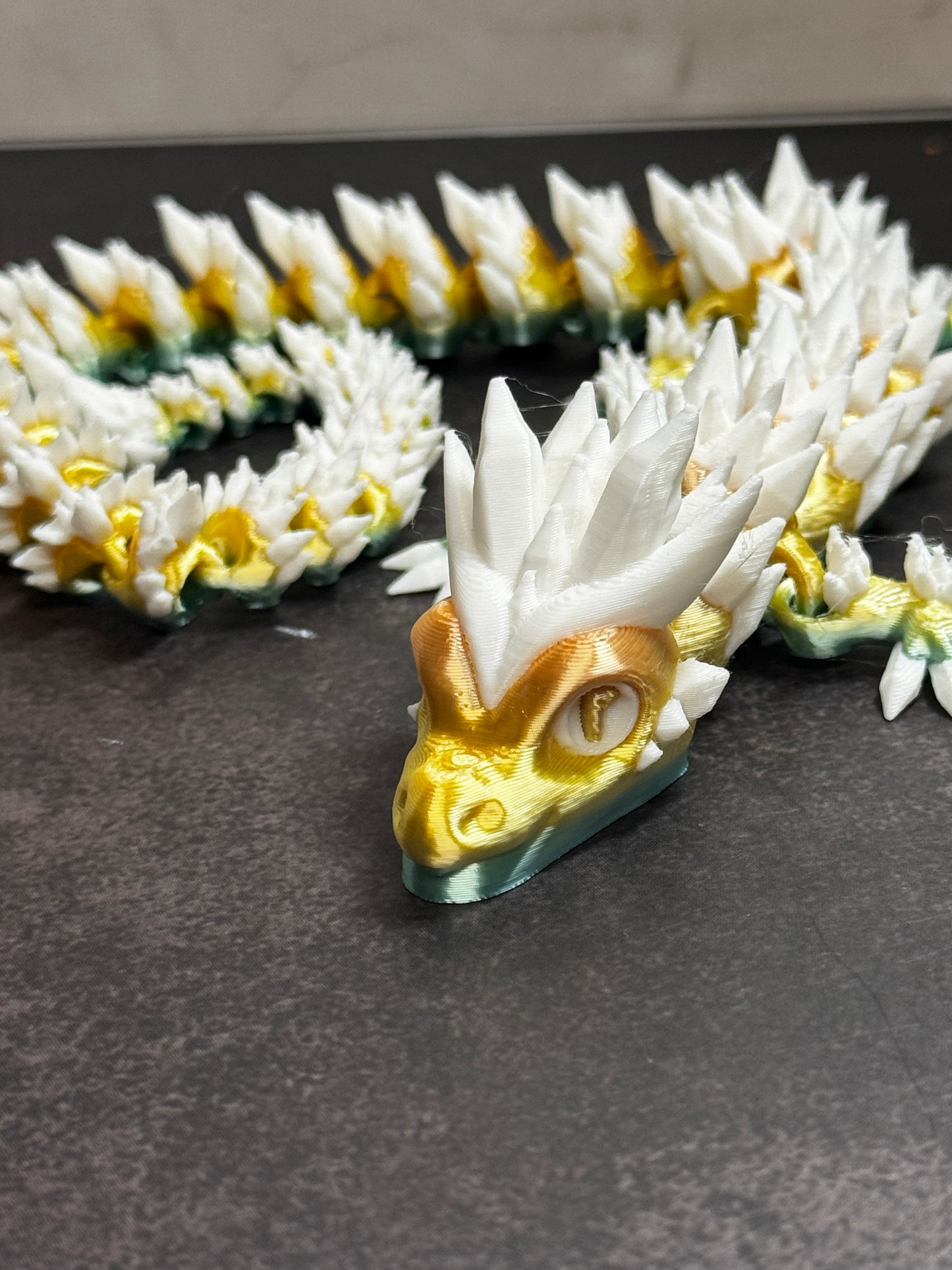 3D Printed Articulated Stone Dragon – Crystal-Textured Fantasy Toy, Poseable Mythical Creature