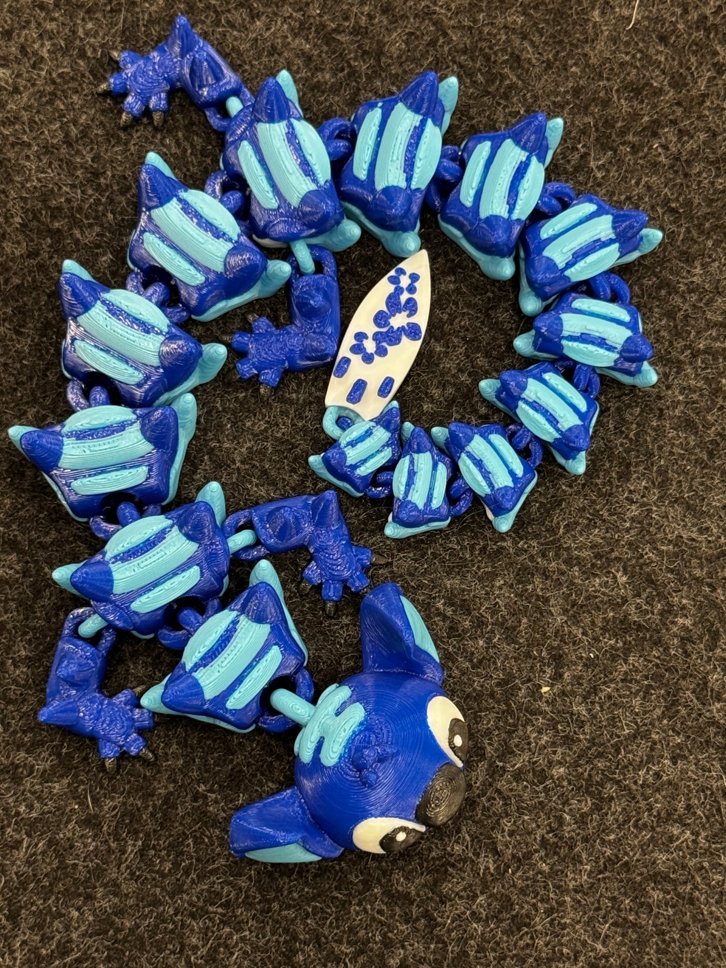 3D Printed Articulated Alien Dragon – Blue & Teal, Cute Fidget Toy, Poseable Collectible Figure