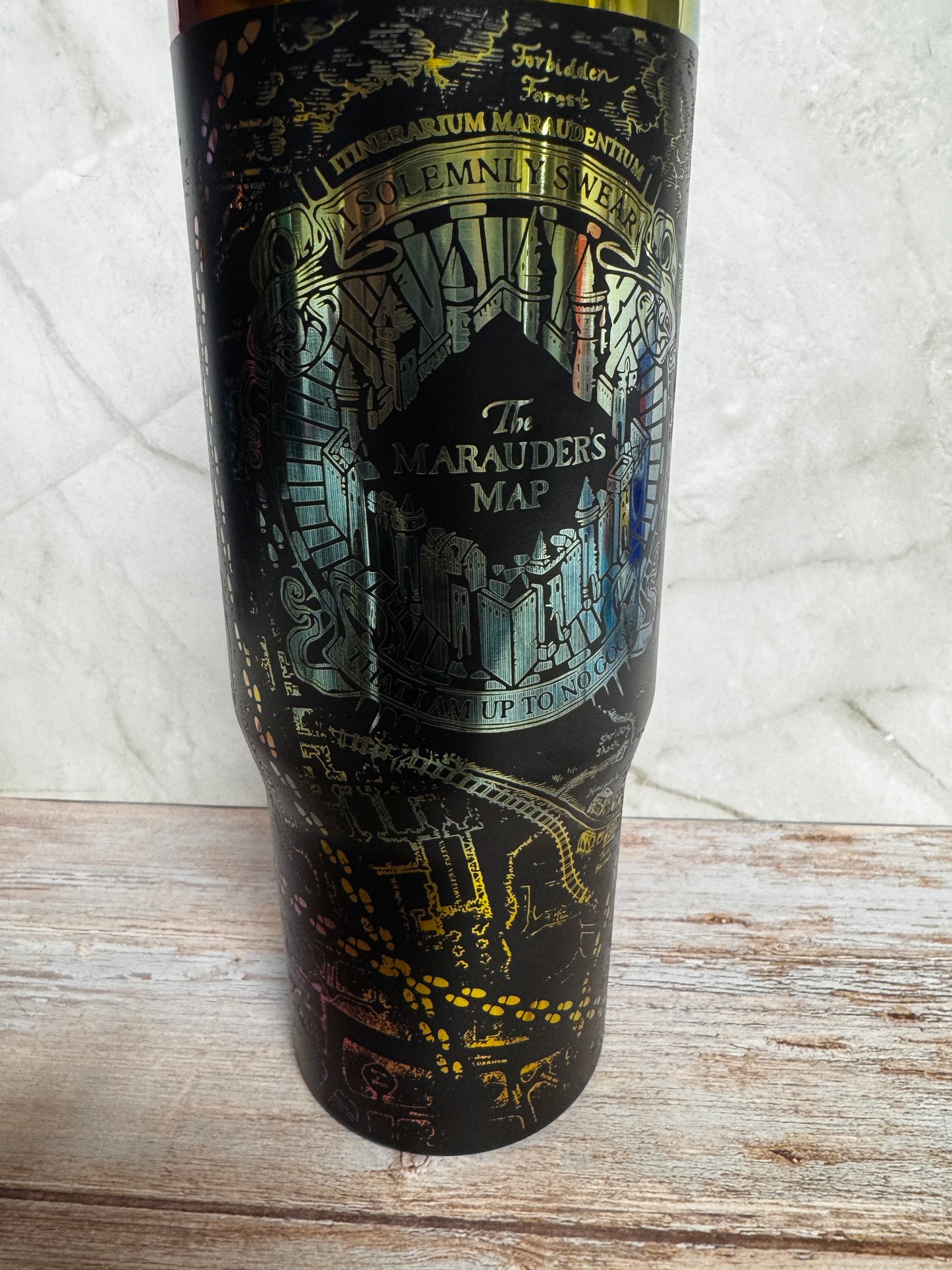 Magic Map 30oz Stainless Steel Tumbler – Laser Engraved, Holographic Detail