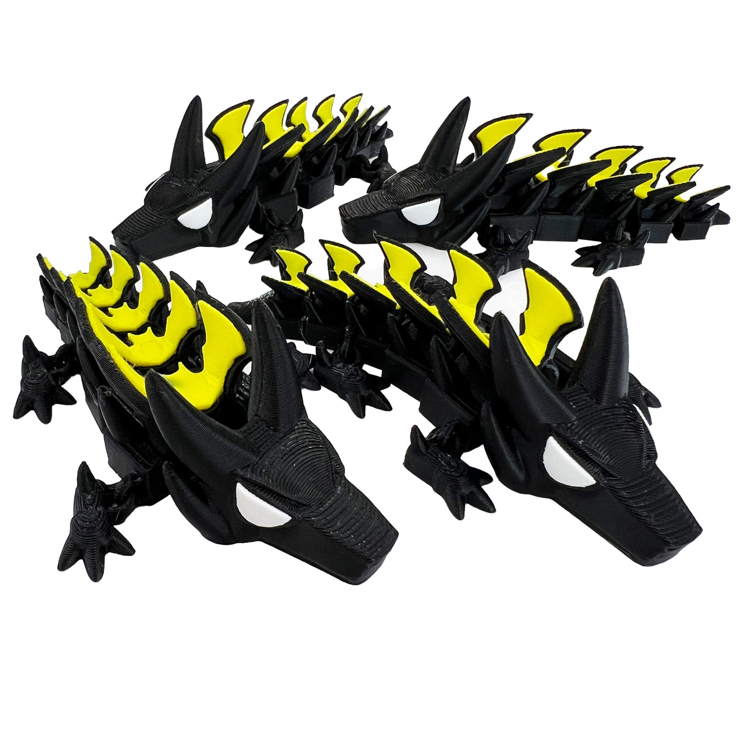 Shadowstrike Dragon mini– 3D Printed Articulated Stealth Dragon Toy, Black & Yellow Blade-Backed Fantasy Creature