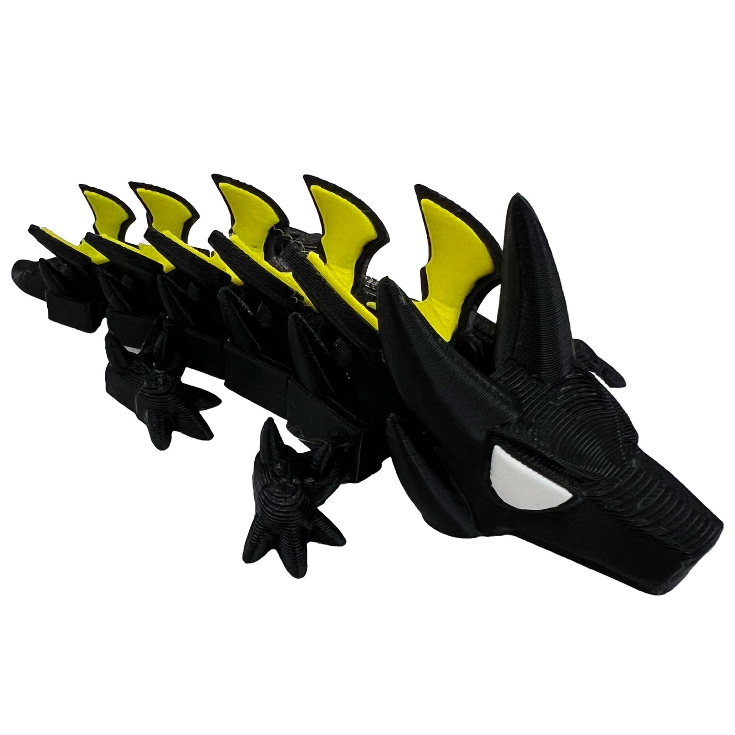 Shadowstrike Dragon mini– 3D Printed Articulated Stealth Dragon Toy, Black & Yellow Blade-Backed Fantasy Creature
