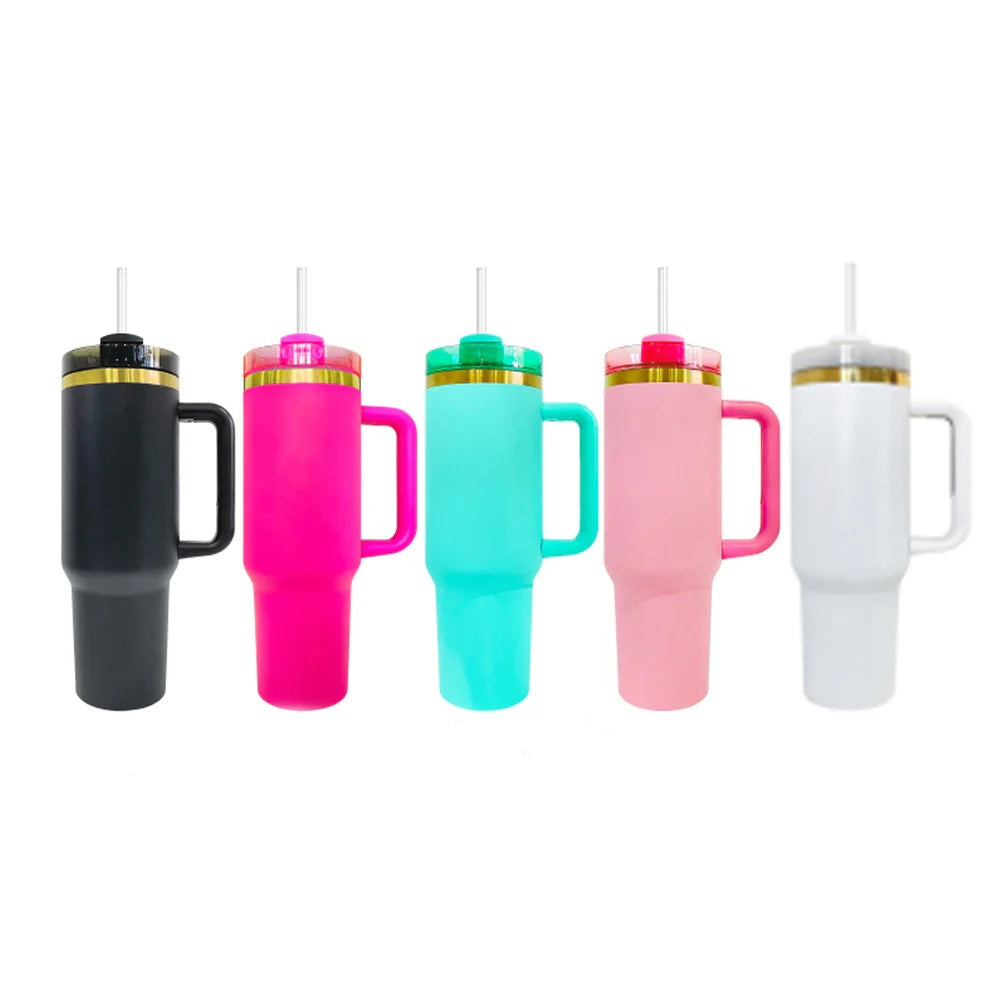 Custom 40oz Side Handle Tumbler | Personalized Laser Engraved Mega Cup With Straw & Lid