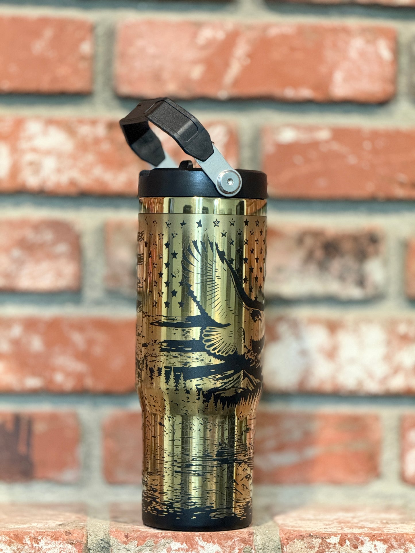 American Wilderness Eagle Tumbler – Patriotic Flag, Mountains & Wildlife – Laser Engraved