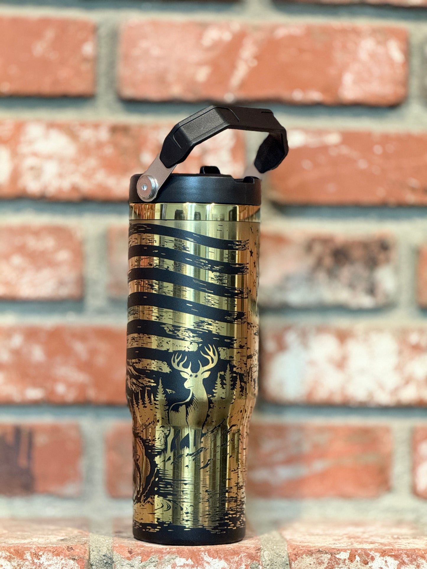 American Wilderness Eagle Tumbler – Patriotic Flag, Mountains & Wildlife – Laser Engraved