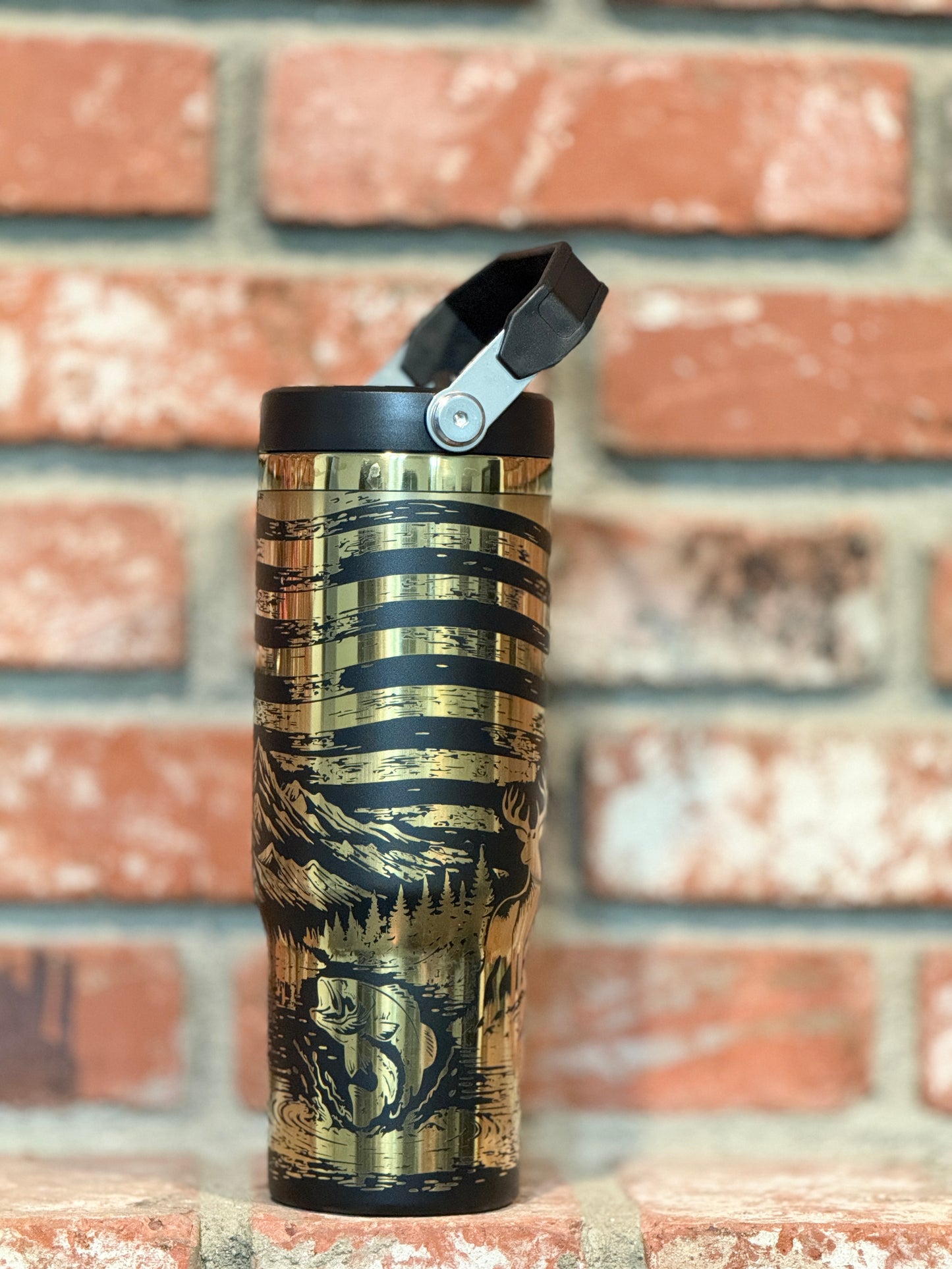 American Wilderness Eagle Tumbler – Patriotic Flag, Mountains & Wildlife – Laser Engraved