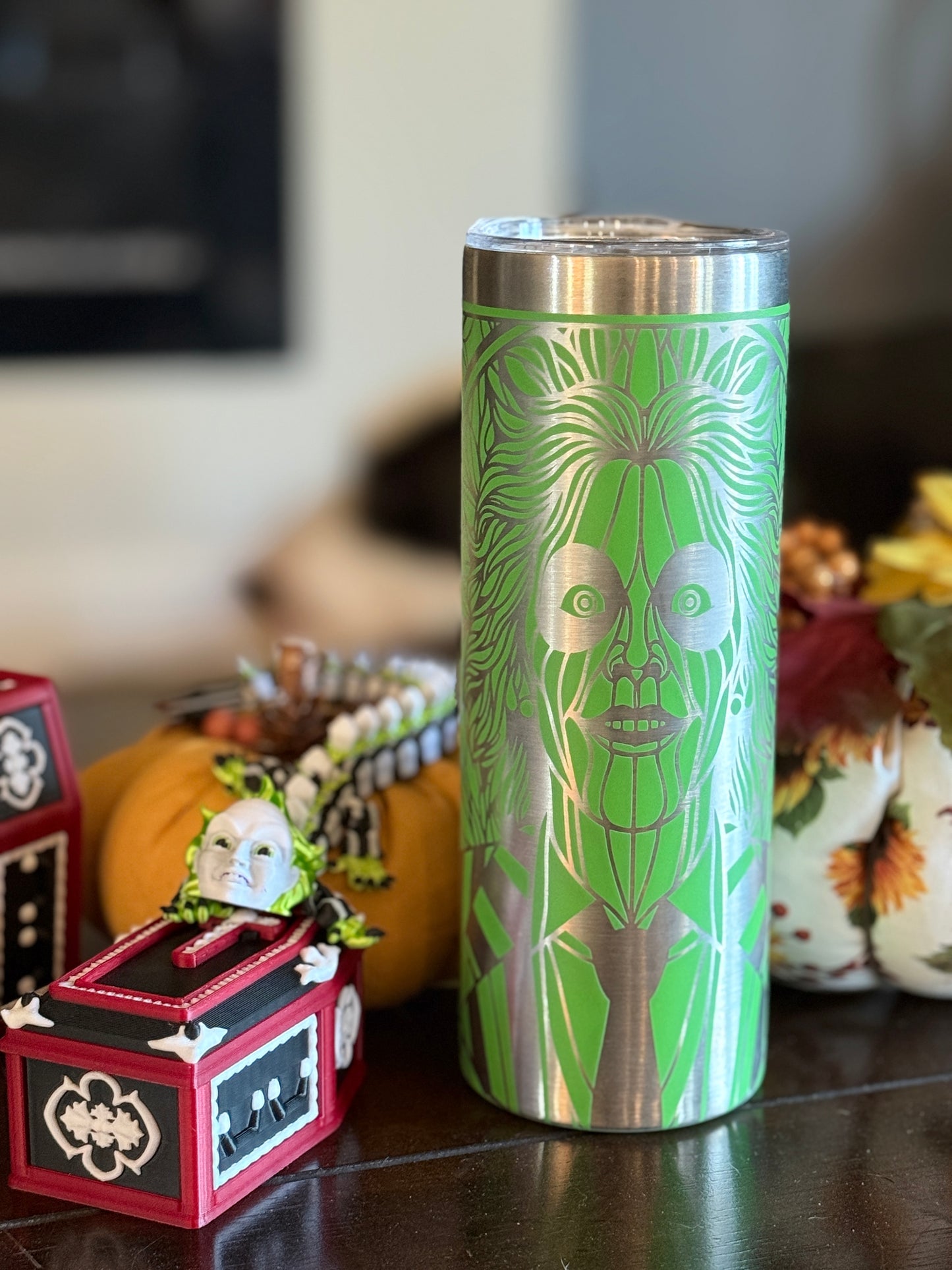 Beetlejuice Themed Laser Engraved Tumbler | Horror Stainless Steel Drinkware (20oz, 30oz, 40oz)