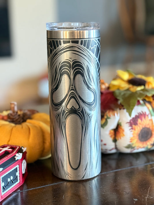 Ghostface Themed Laser Engraved Tumbler | Horror Stainless Steel Drinkware (20oz, 30oz, 40oz)