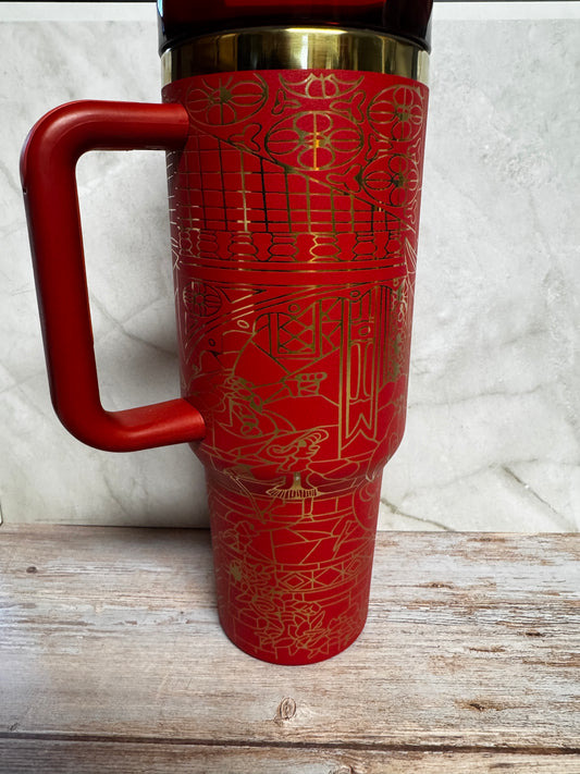 Beauty & the Beast Stained Glass Inspired Laser Engraved Tumbler | Stainless Steel Drinkware (16oz, 20oz, 30oz, 40oz)