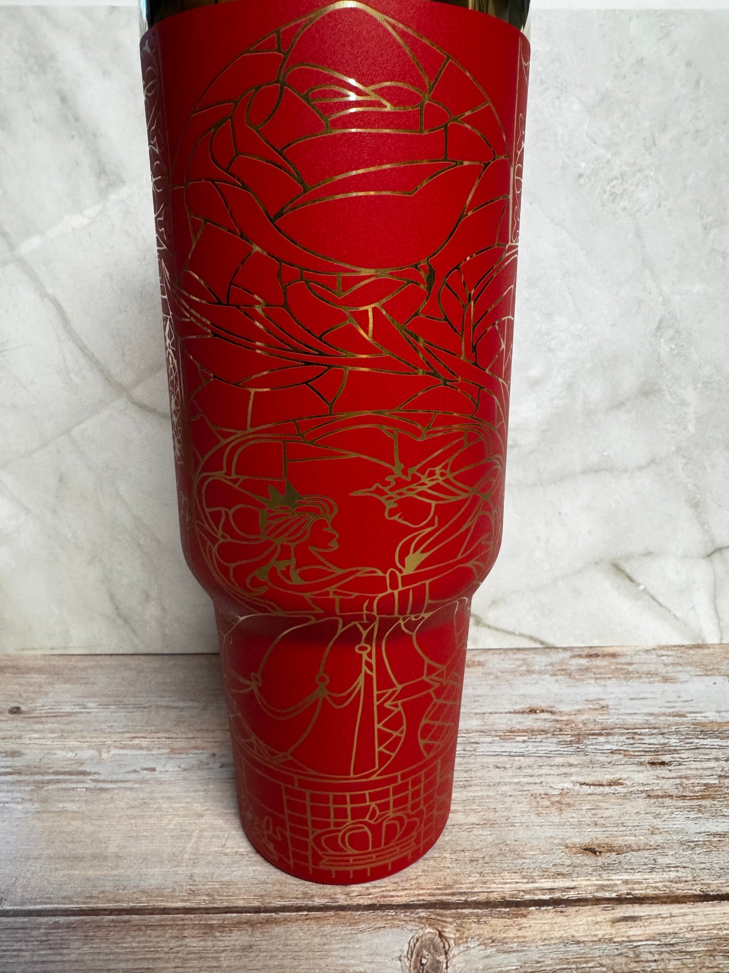 Beauty & the Beast Stained Glass Inspired Laser Engraved Tumbler | Stainless Steel Drinkware (16oz, 20oz, 30oz, 40oz)