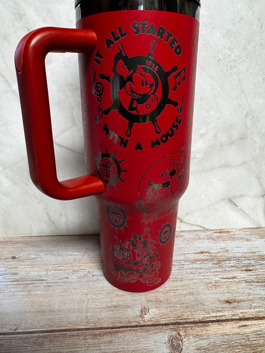 Steamboat Willie Inspired Laser Engraved Tumbler | Classic Stainless Steel Drinkware (16oz, 20oz, 30oz, 40oz)