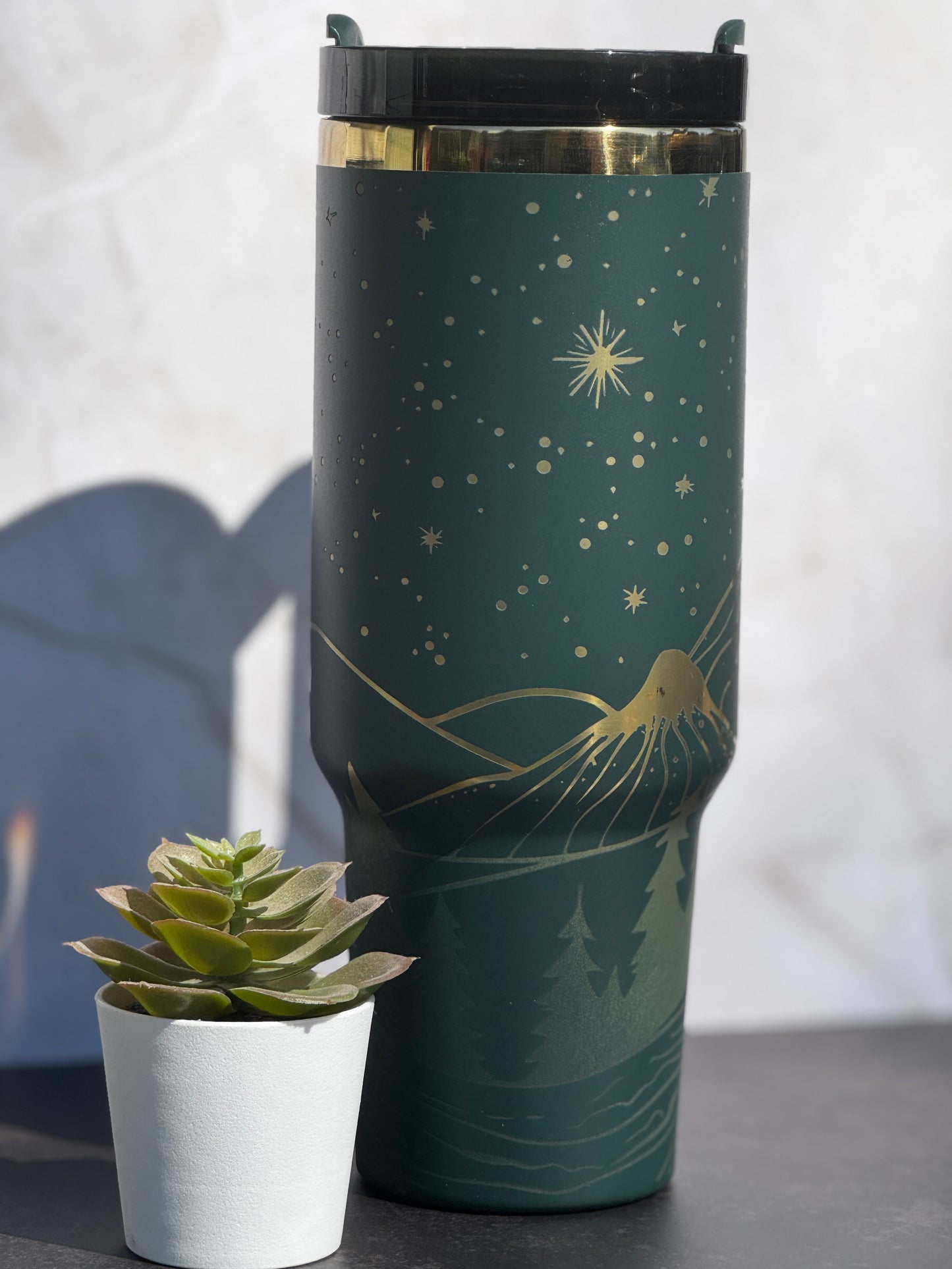 Starry Night Forest & Mountain Laser Engraved Tumbler | Stainless Steel Insulated Drinkware (16oz, 20oz, 30oz, 40oz)