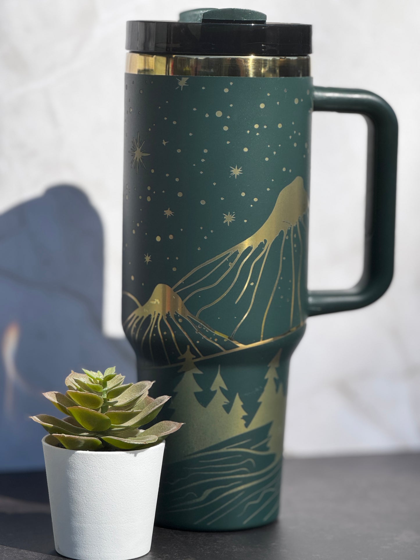 Starry Night Forest & Mountain Laser Engraved Tumbler | Stainless Steel Insulated Drinkware (16oz, 20oz, 30oz, 40oz)