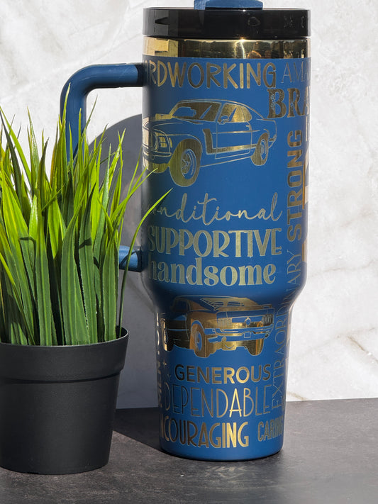 Laser Engraved “Dad” Tribute Stainless Steel Tumbler – 16oz, 20oz, 30oz, 40oz