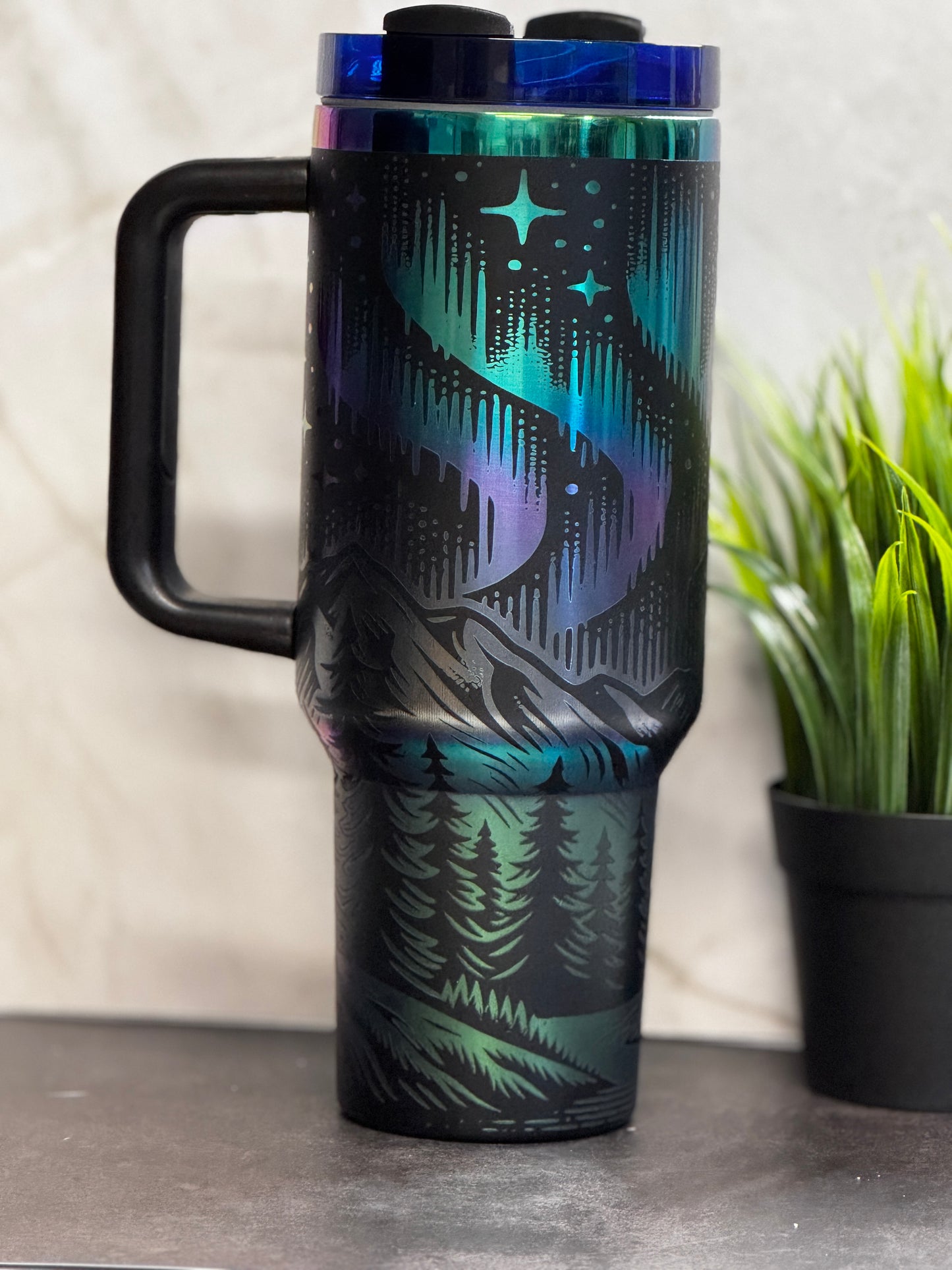 Northern Lights 40oz Insulated Tumbler – Stainless Steel Travel Mug with Handle