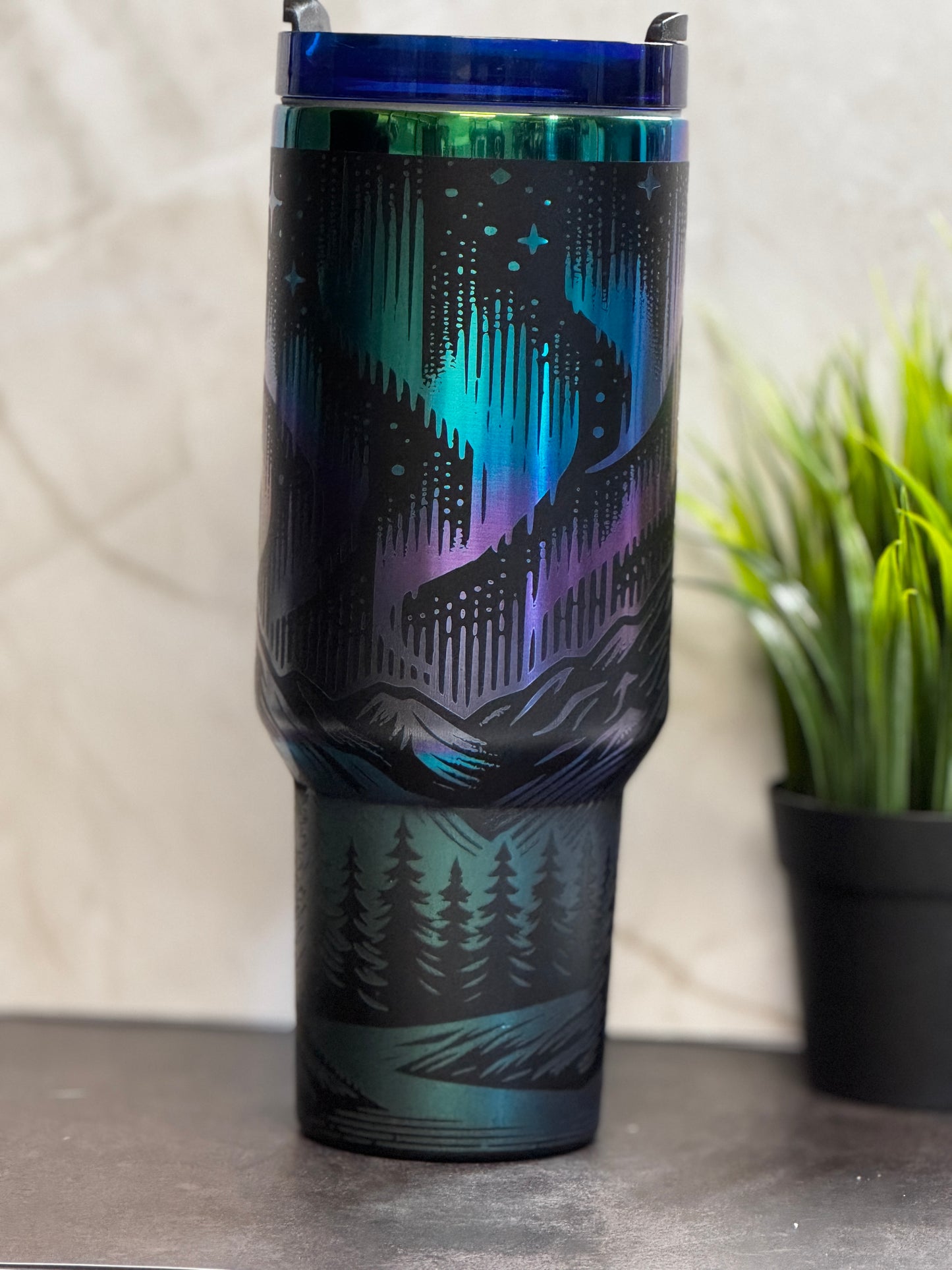 Northern Lights 40oz Insulated Tumbler – Stainless Steel Travel Mug with Handle