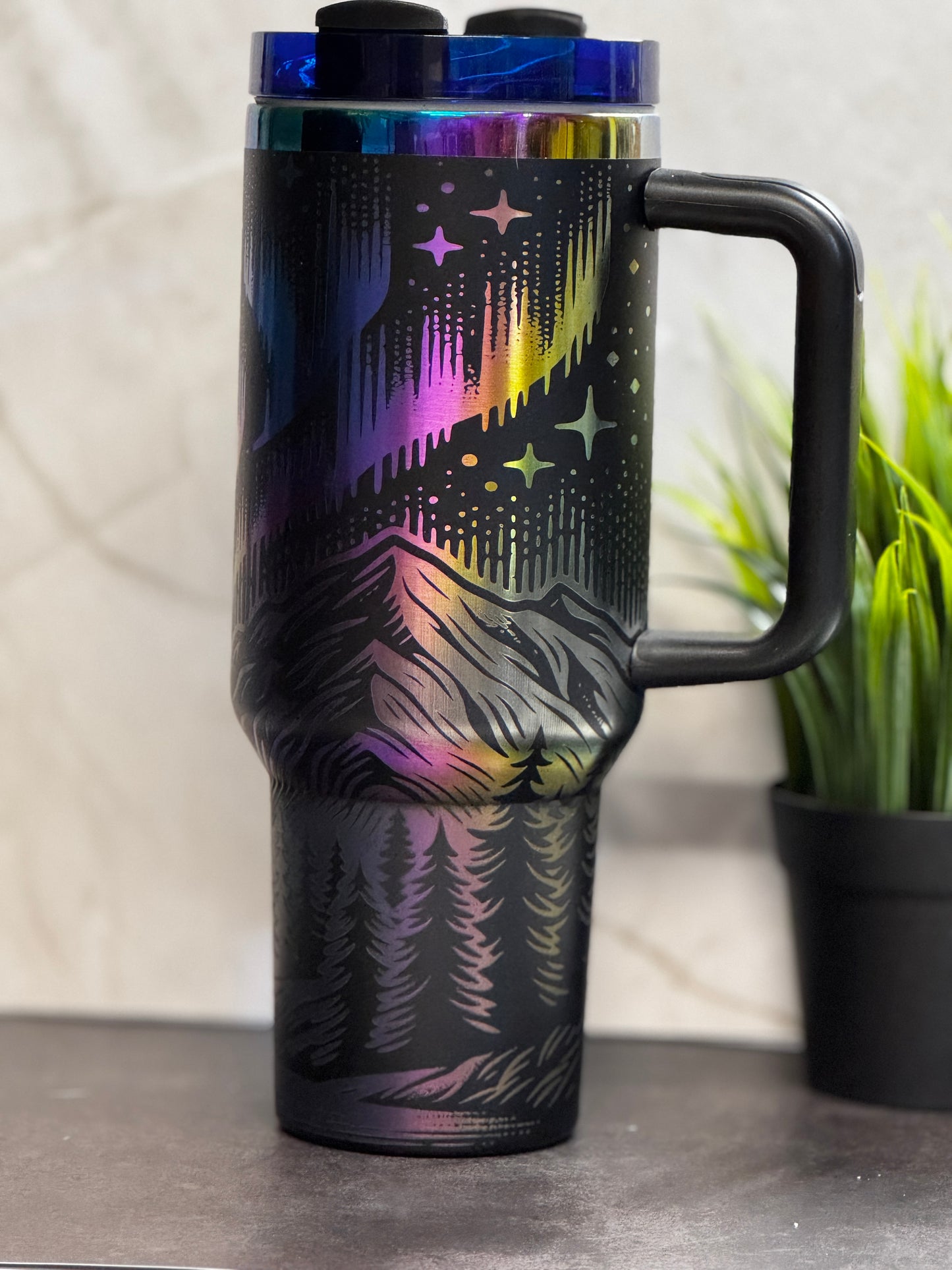 Northern Lights 40oz Insulated Tumbler – Stainless Steel Travel Mug with Handle