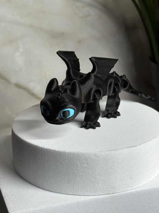 Nightwing – 3D Printed Mini Dragon, Articulated Black Dragon Figurine, Fantasy Creature Toy