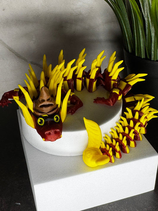 Wizard Dragon – Articulated Fantasy Dragon Toy, 3D Printed Magical Creature, Red and Yellow Dragon Figurine