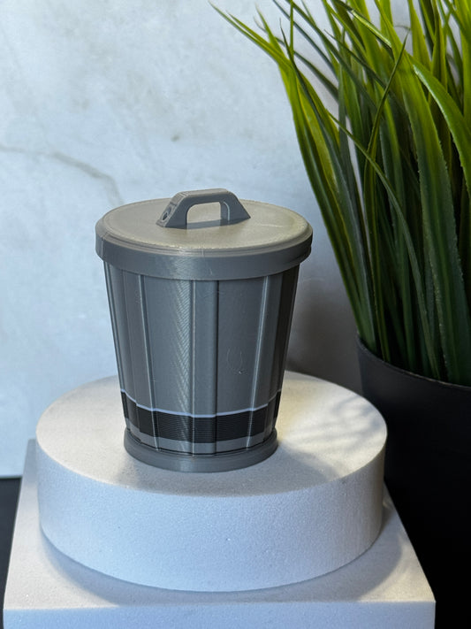 3D Printed Trash Panda Figurine – Cute Raccoon in Trash Can Desk Buddy, Art Toy, Gift Idea