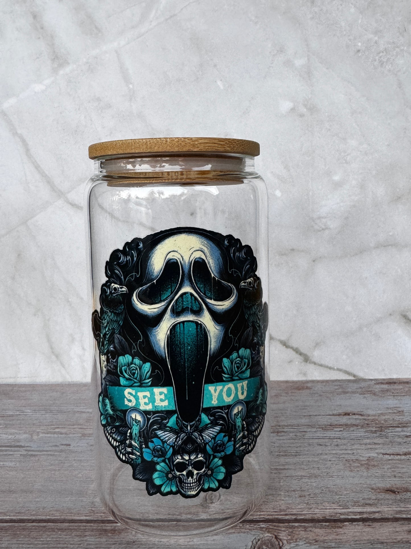 16oz Glass Tumbler with UVDTF Design – Includes Lid & Straw