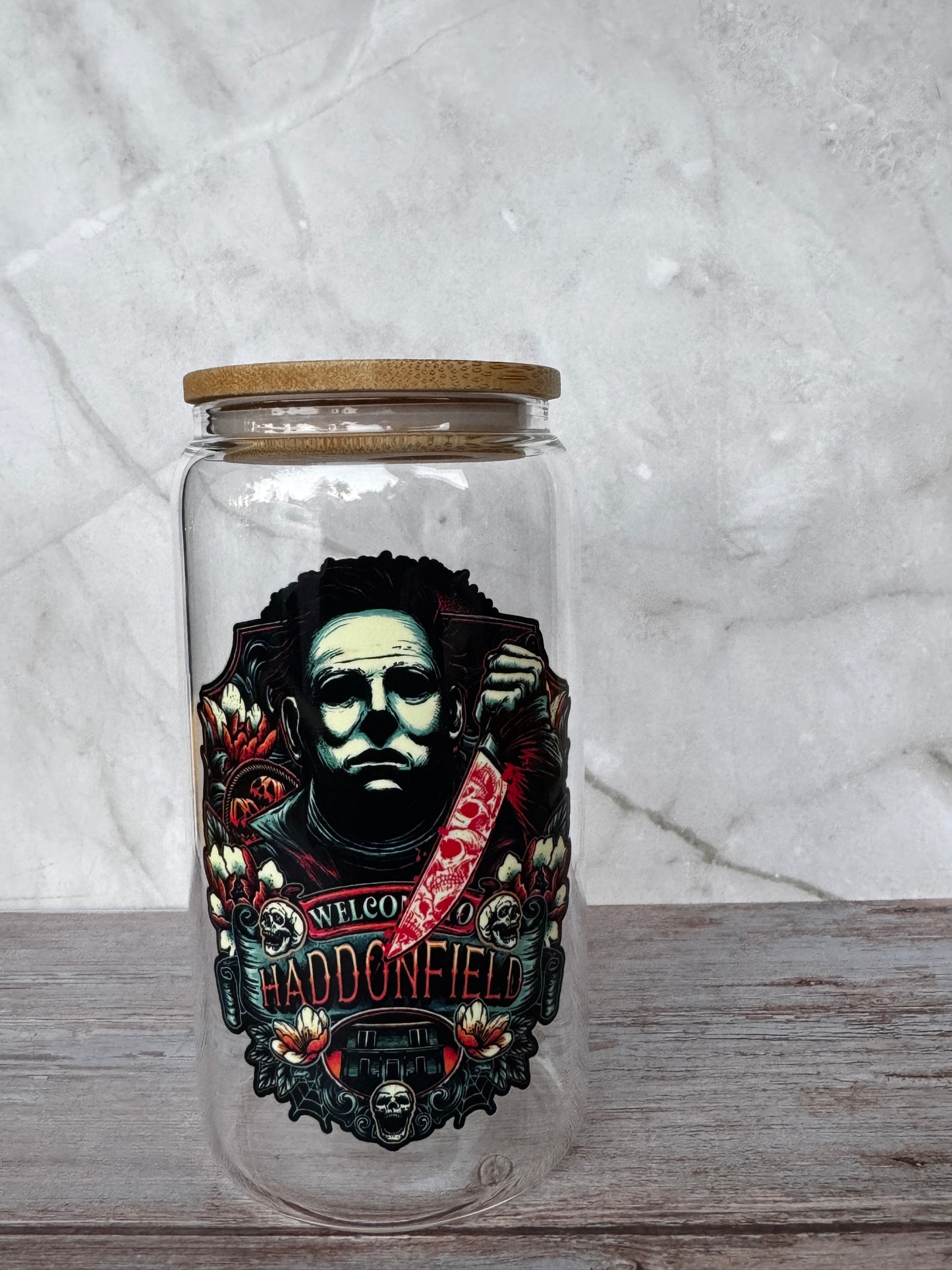 16oz Glass Tumbler with UVDTF Design – Includes Lid & Straw