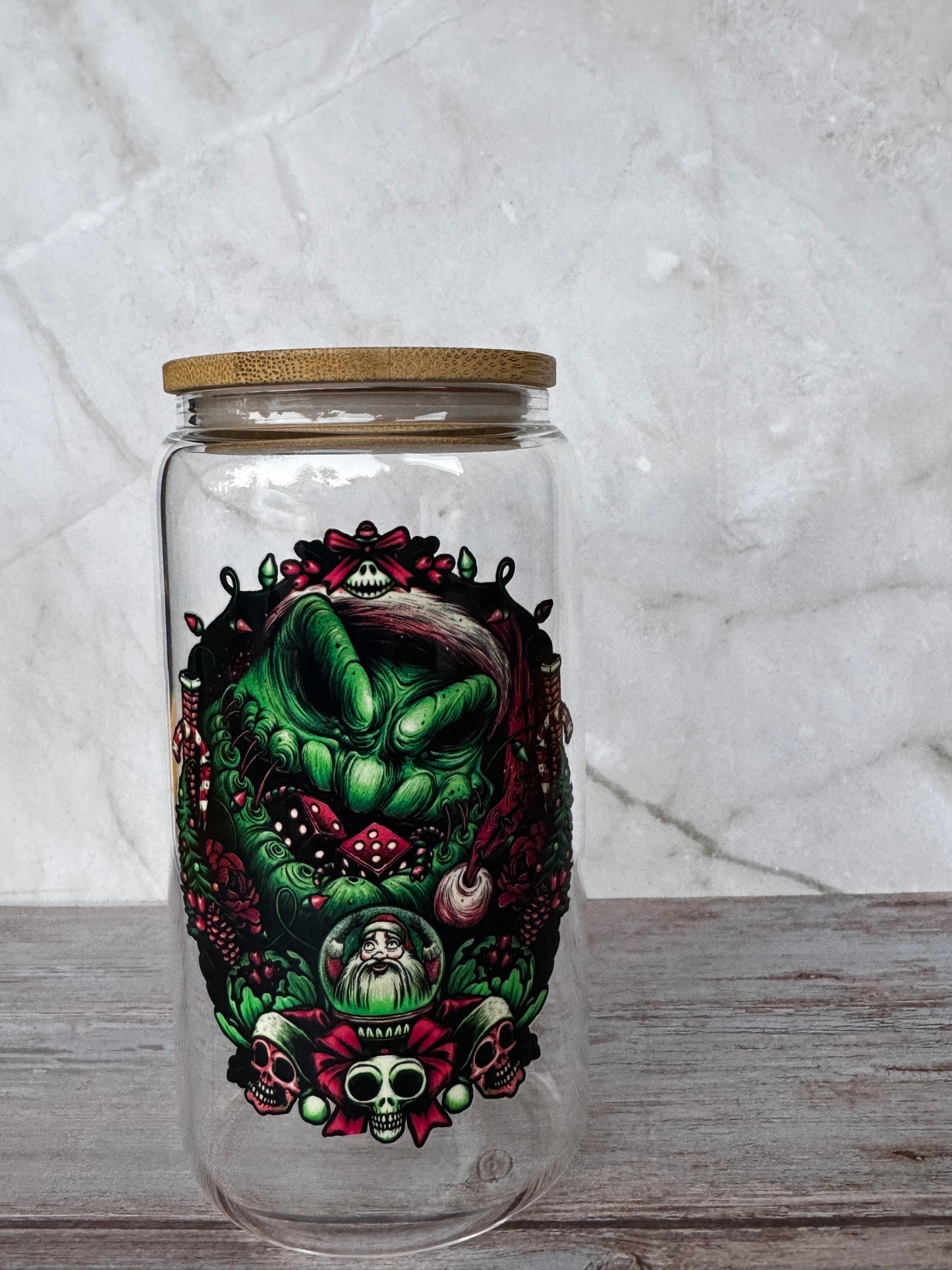 16oz Glass Tumbler with UVDTF Design – Includes Lid & Straw