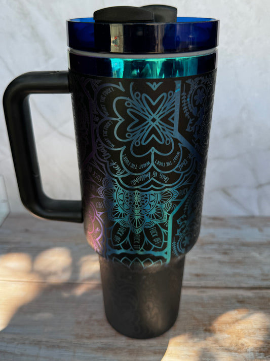 Mandala "F-Word" Engraved Stainless Steel Tumbler – 16oz, 20oz, 30oz, 40oz