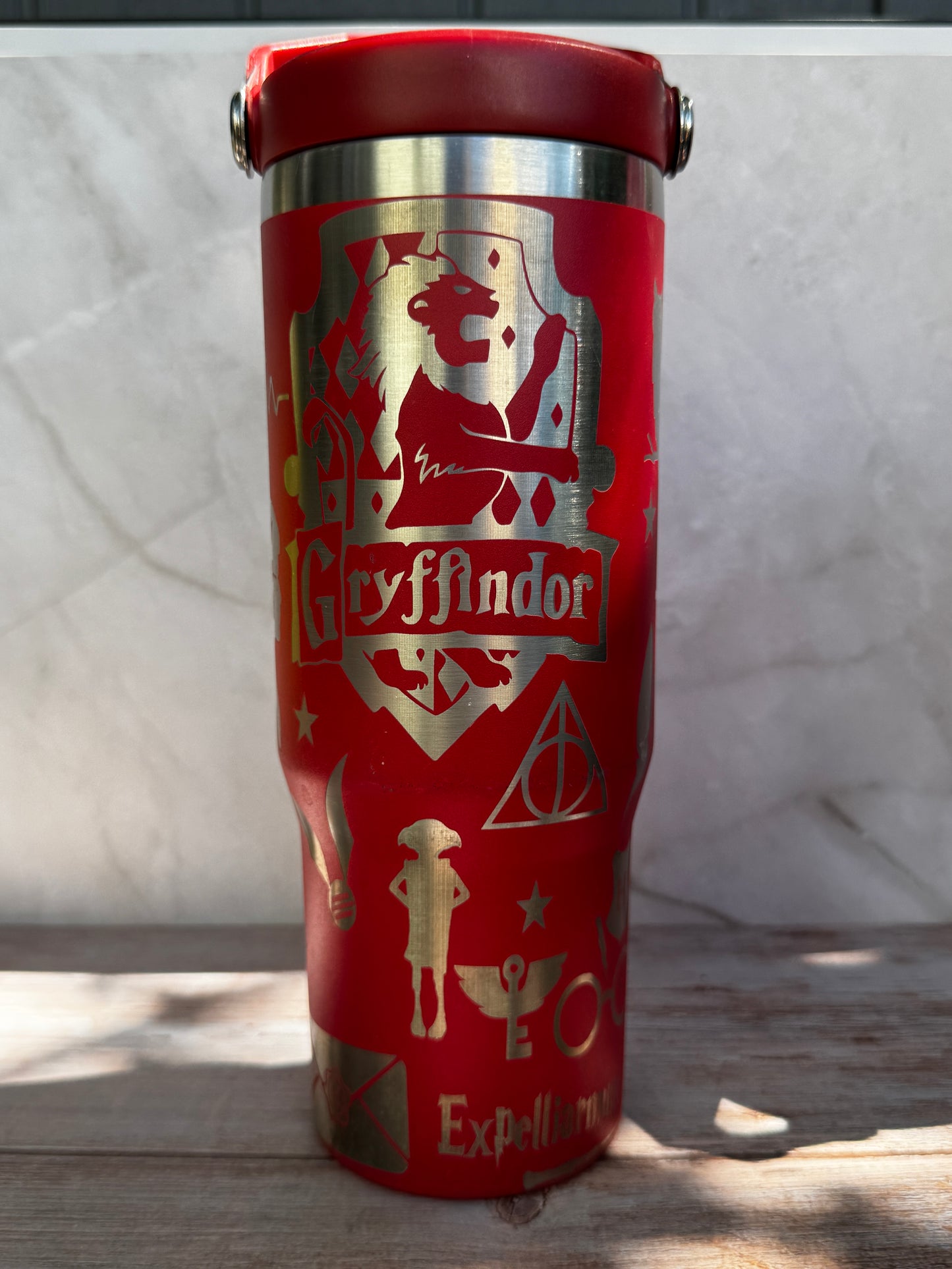 30 oz Blue House Tumbler – Laser Engraved Gold on Black | Dishwasher Safe