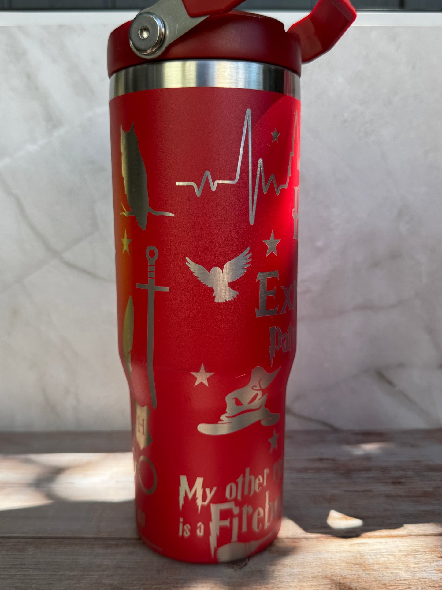 30 oz Blue House Tumbler – Laser Engraved Gold on Black | Dishwasher Safe