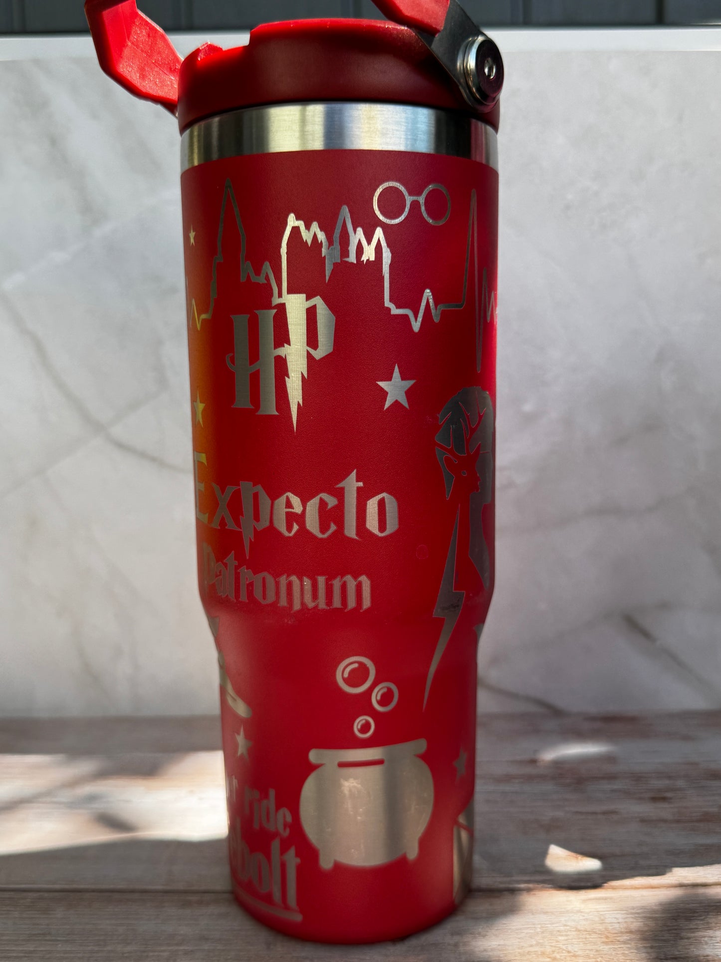 30 oz Blue House Tumbler – Laser Engraved Gold on Black | Dishwasher Safe