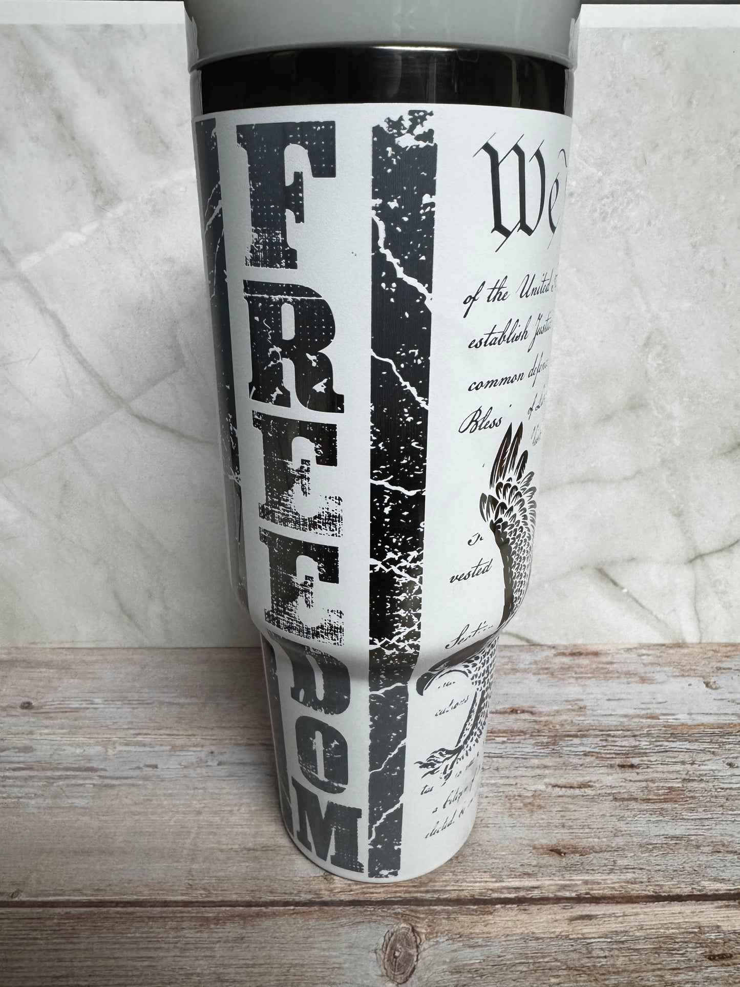 40 oz Patriotic Freedom Tumbler – U.S. Constitution & American Flag | Stainless Steel with Handle | Dishwasher Safe